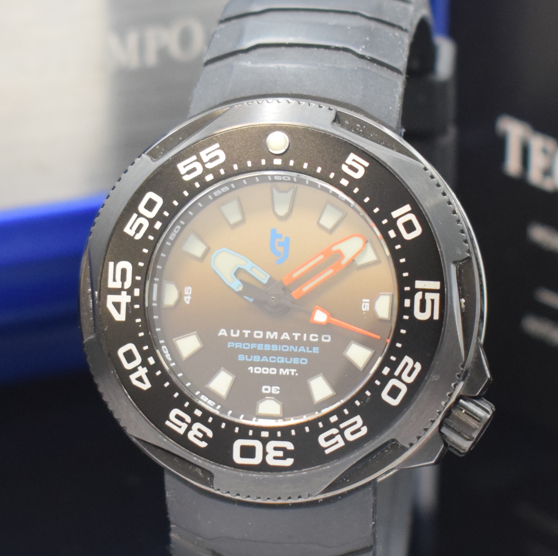 Detail a: TECNOTEMPO auf 100 Stück limitierte Taucherarmbanduhr Professionale SUBACQUEO, Automatik, geschwärztes Edelstahlgeh. inkl. Kautschukband, Boden und ...