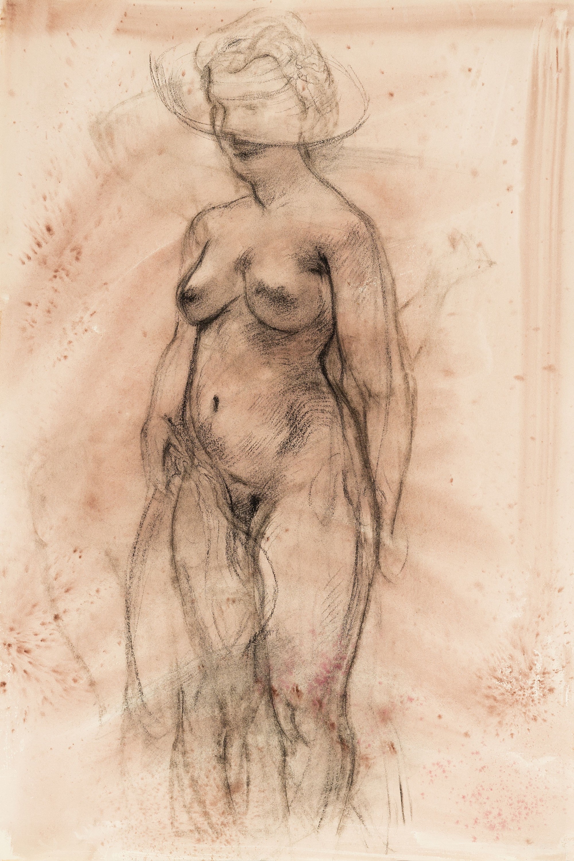 George Grosz, 1893-1959 Berlin, "sich Ausziehende", Kohle und Aquarell auf Velin, verso datiert 1945, 58.2 x 39.6 cm, verso mit ...