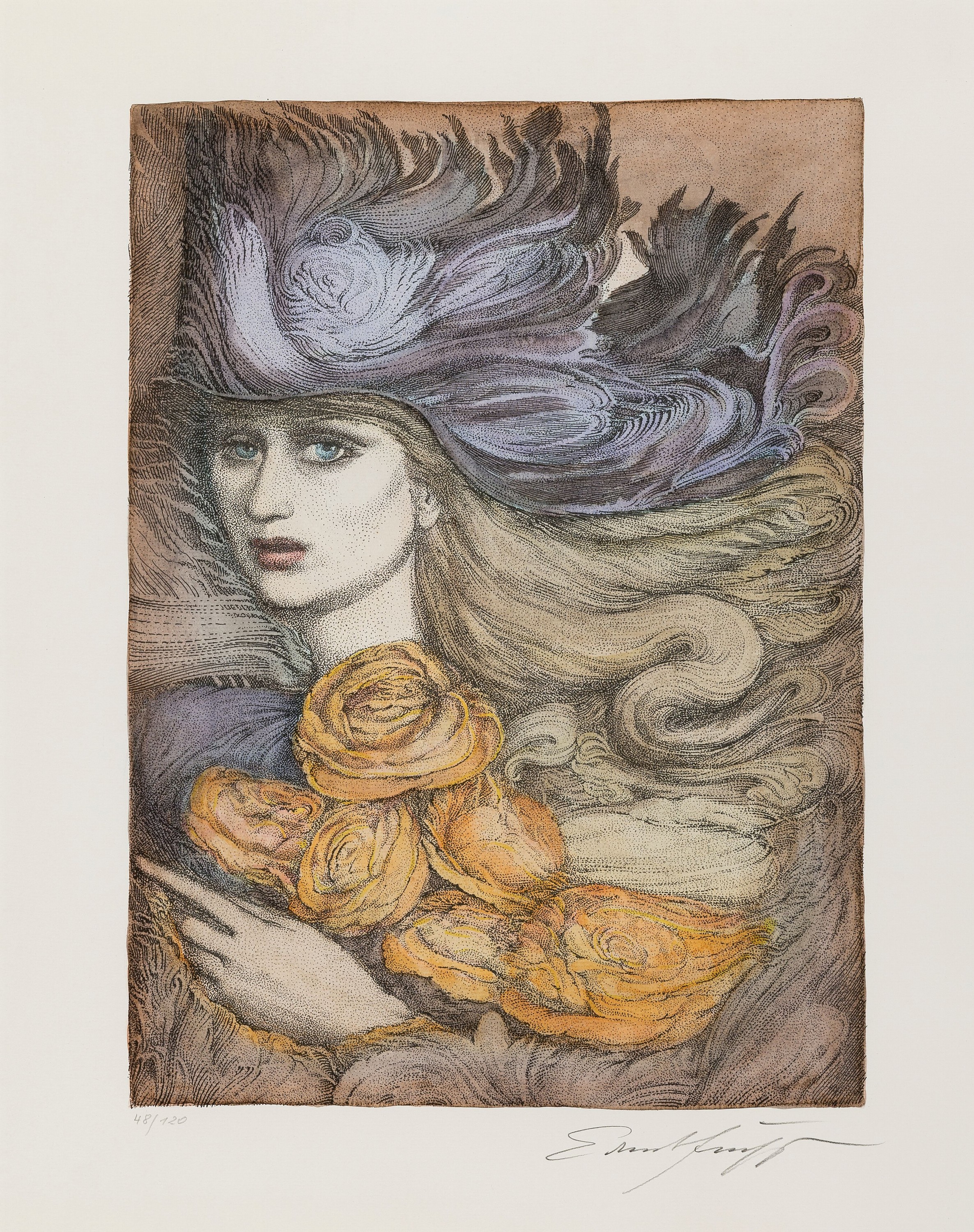 Ernst Fuchs, 1930-2015 Wien, Malcha, Farblithographie, handsign., num. 48/120, ca. 36.5x26.5cm, PP, u.Gl., R. ca. 69x60cm