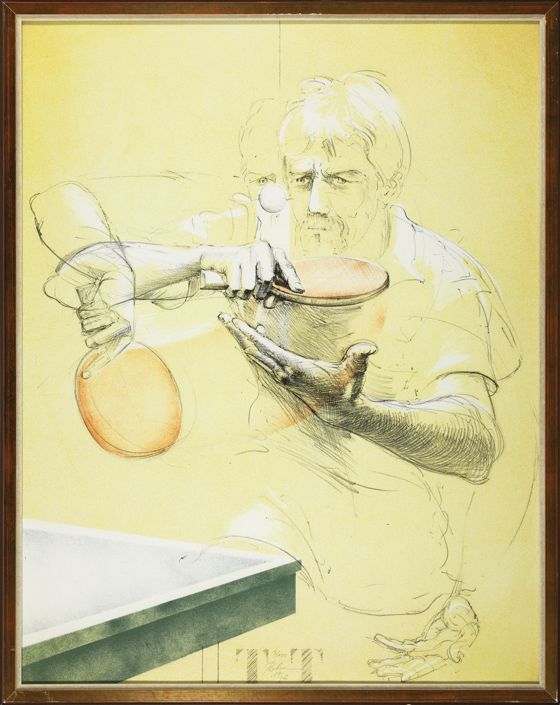Detail k: Wolfgang Jürgen Prill, geb. 1948 Halle/Saale, Der Aufschlag, Farblithographie, handsign. und dat. 1992, num. 5/100, ca. 64x50cm, u.Gl., R. ca. ...