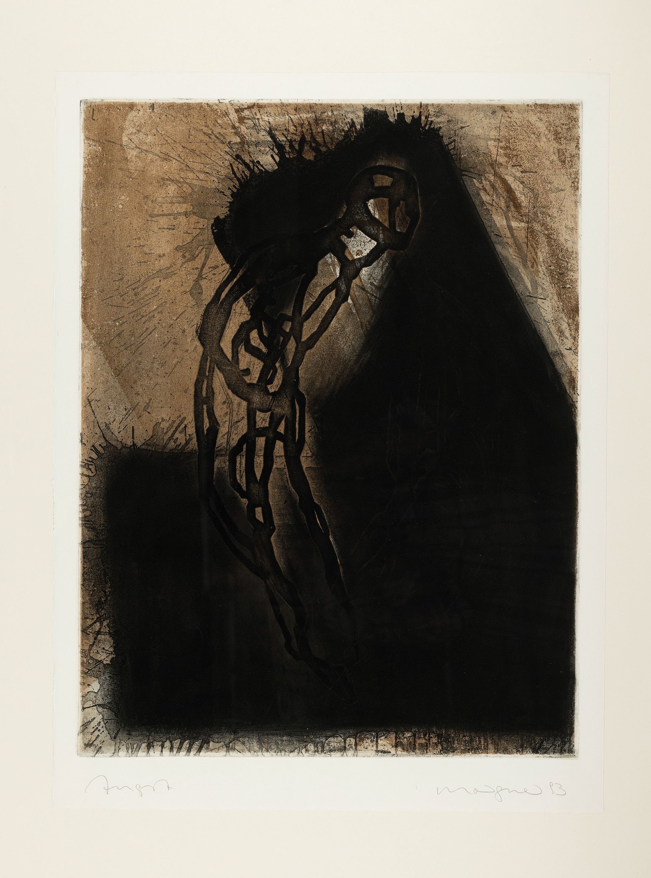 Michael Morgner, geb. 1942 Chemnitz, Angst, Aquatintaradierung, betitelt, sign. und dat. 93, ca. 64x49cm, u.Gl., R. ca. 90x67 cm