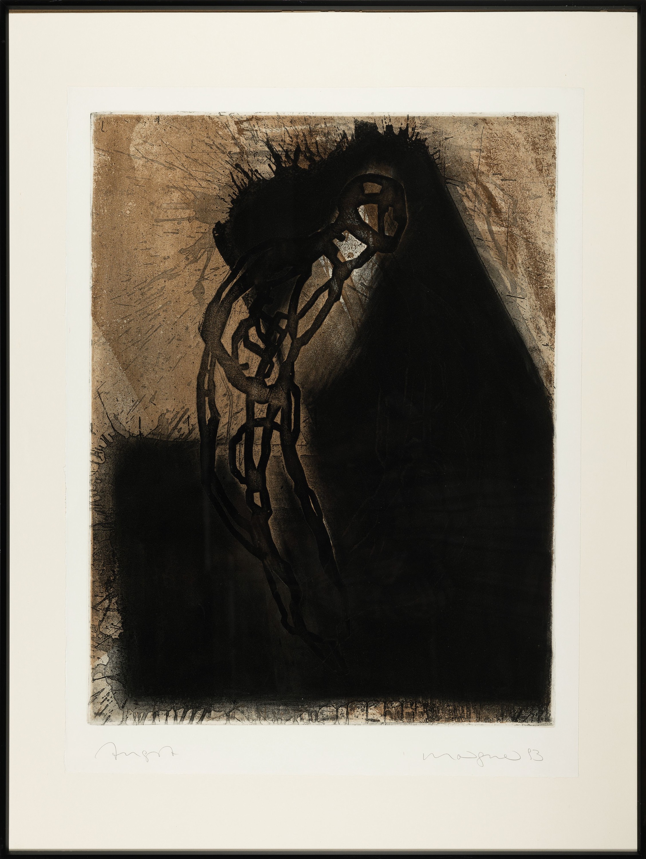 Detail k: Michael Morgner, geb. 1942 Chemnitz, Angst, Aquatintaradierung, betitelt, sign. und dat. 93, ca. 64x49cm, u.Gl., R. ca. 90x67 cm