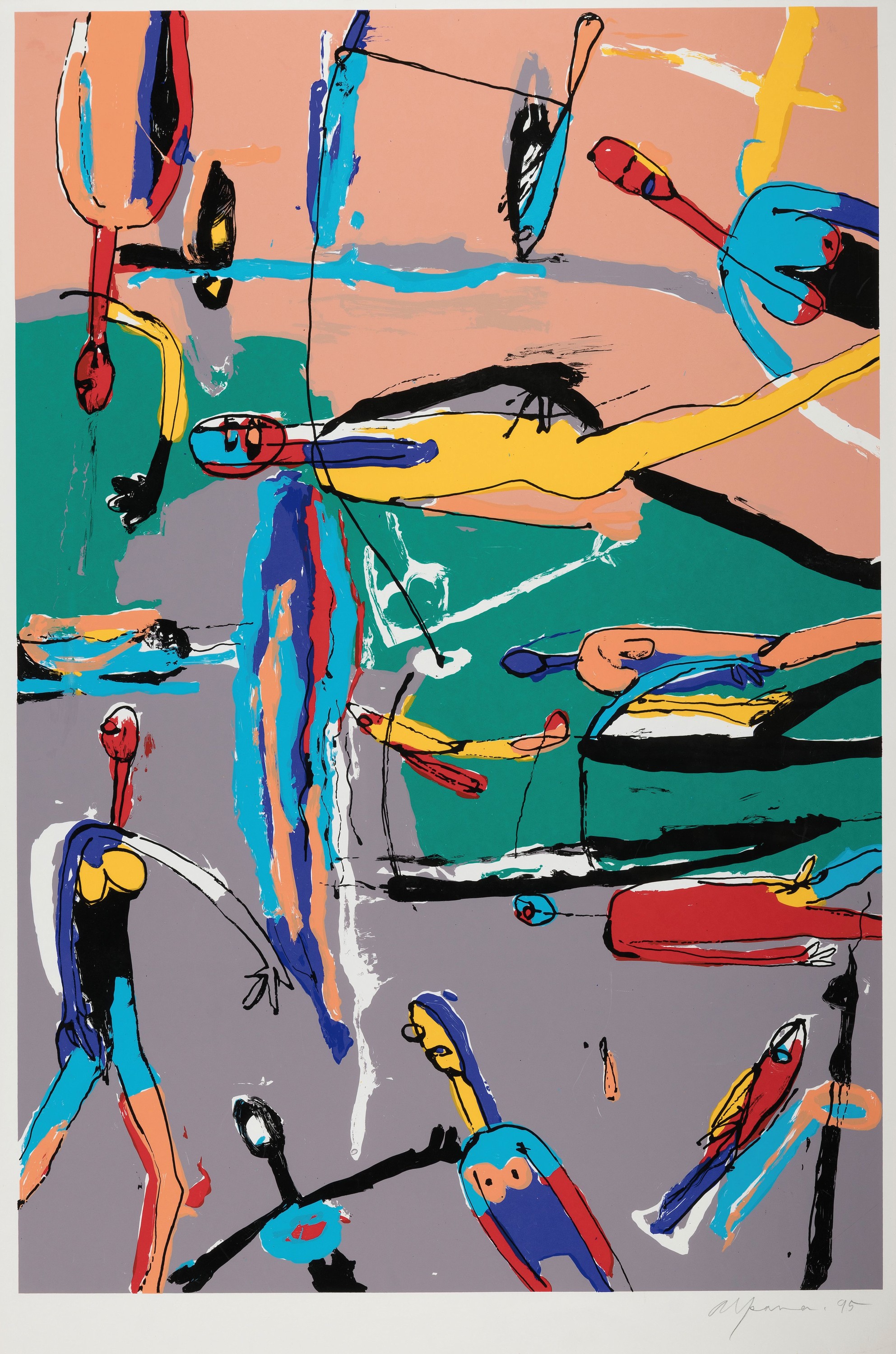 Alpana Arzu Murshida, geb. 1961 Dhaka/ Bangladesh, All are in a Circle, Farbserigraphie, handsign. und dat. 95, ca. 86x58cm, u.Gl., R. ca. 94x62cm, ...