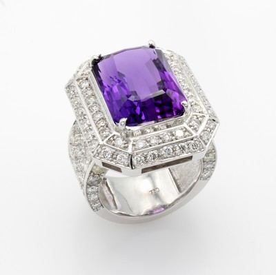 Image Exklusiver Amethystring mit Brillanten, WG 750/000, achteck. Amethyst ca. 13 ct, Brill. ...