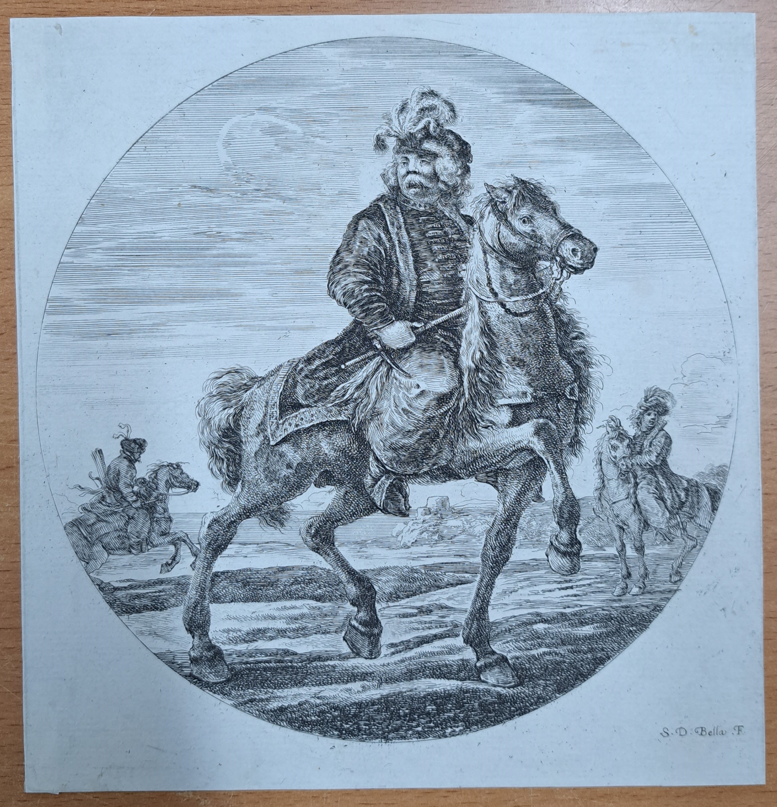 Detail c: Stefano della Bella, 1910-1664, 5 Kupferstiche, davon 2 Jagdszenen, je ca. 15x22cm, 3 runde Darst. von