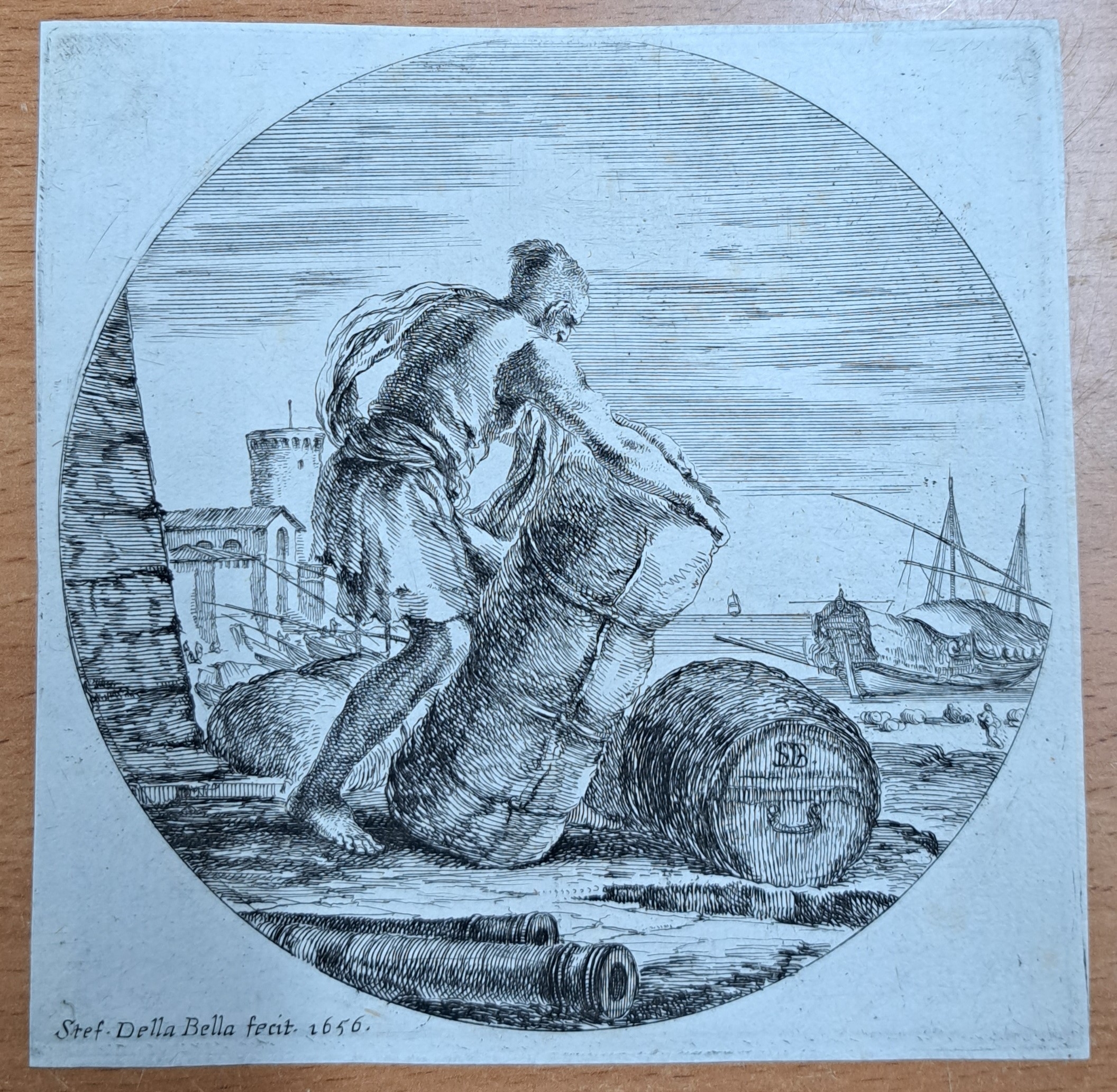 Detail d: Stefano della Bella, 1910-1664, 5 Kupferstiche, davon 2 Jagdszenen, je ca. 15x22cm, 3 runde Darst. von