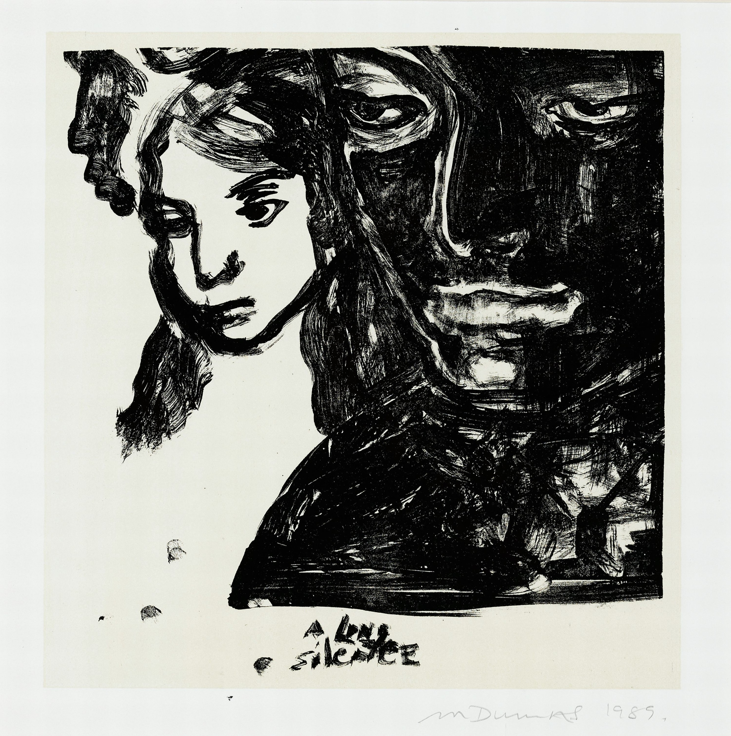 Marlene Dumas, geb. 1953 Kapstadt, lebt seit 1977 in Amsterdam, A long silence, Lithographie, handsign. und dat. 1989, ca. 26x25cm, PP, u.Gl., R. ca. ...