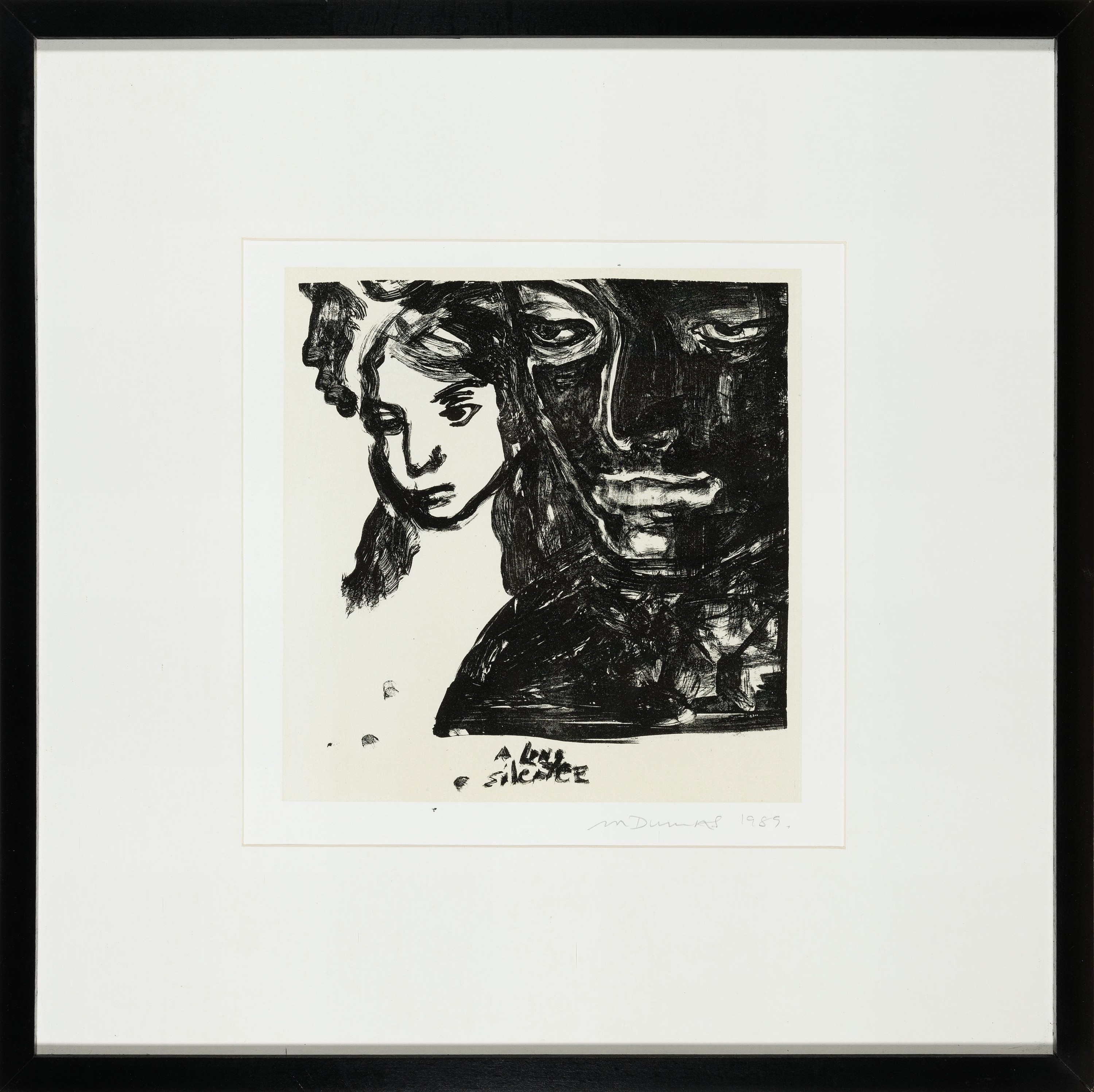 Detail k: Marlene Dumas, geb. 1953 Kapstadt, lebt seit 1977 in Amsterdam, A long silence, Lithographie, handsign. und dat. 1989, ca. 26x25cm, PP, u.Gl., R. ca. ...