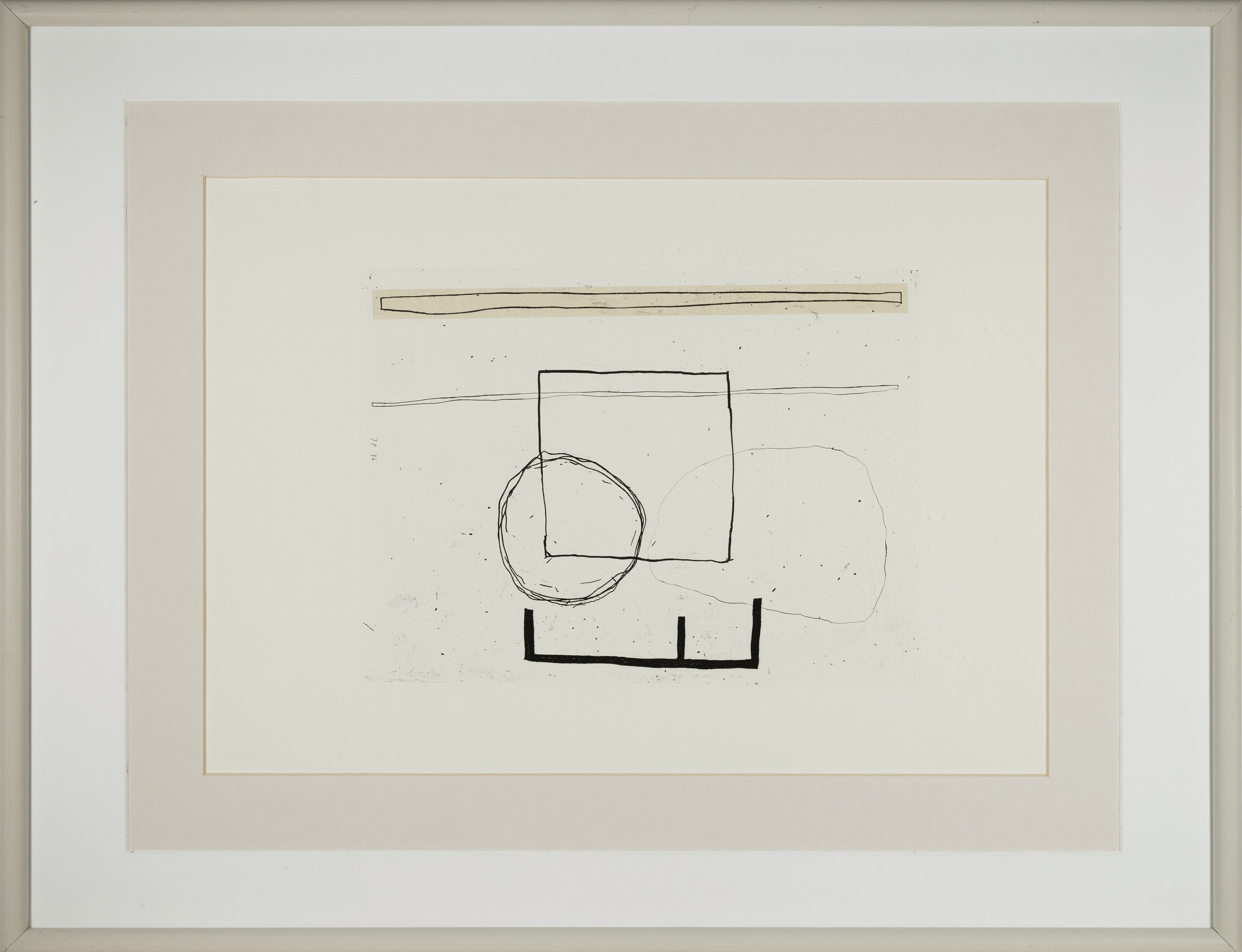 Detail k: Jürgen Partenheimer, geb. 1947 München, Kreis und Eckiges, Radierung, monogr. und dat. 86, ca. 39x29cm, PP, u.Gl., R. ca. 86x67cm
