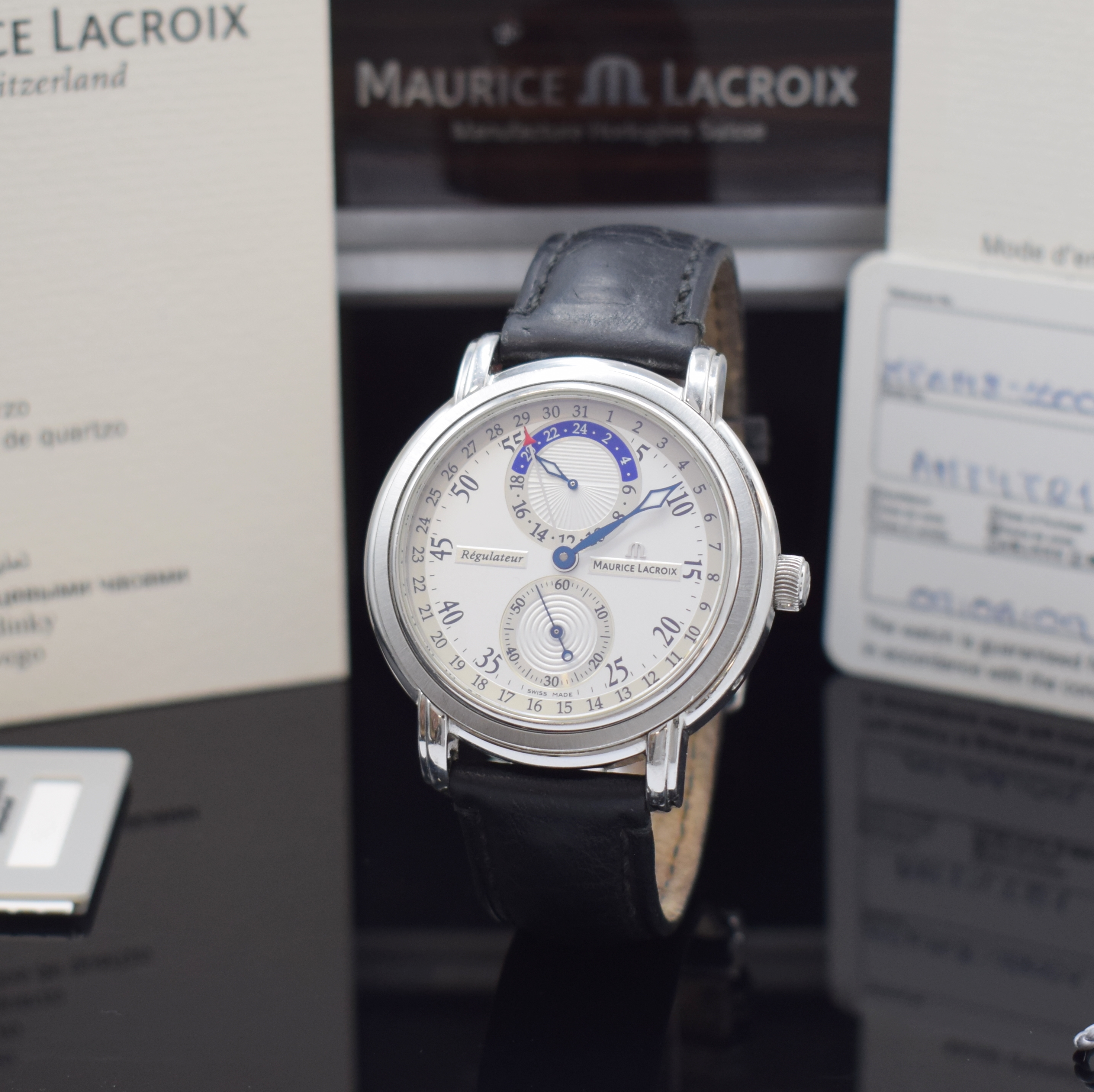 MAURICE LACROIX Herrenarmbanduhr aus der Masterpiece Collection Modell Regulateur Referenz MP6148, Automatik, beids. vergl. Edelstahlgeh., Boden ...