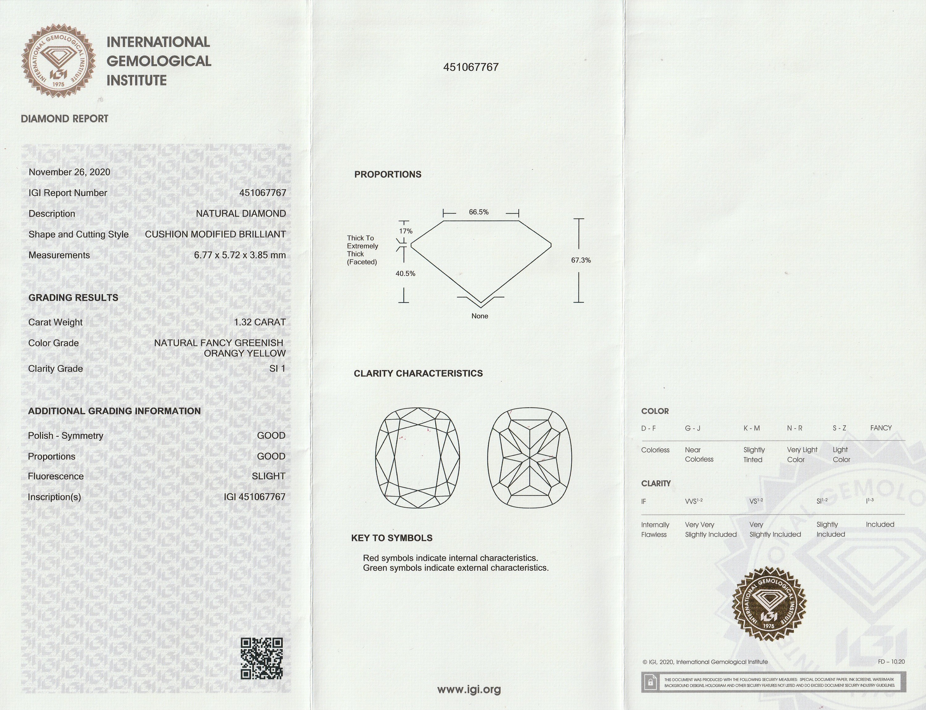 Detail a: Loser Diamant, 1.32 ct natural fancy greenish orangy yellow/si1, eingeschweißt, IGIExpertise
