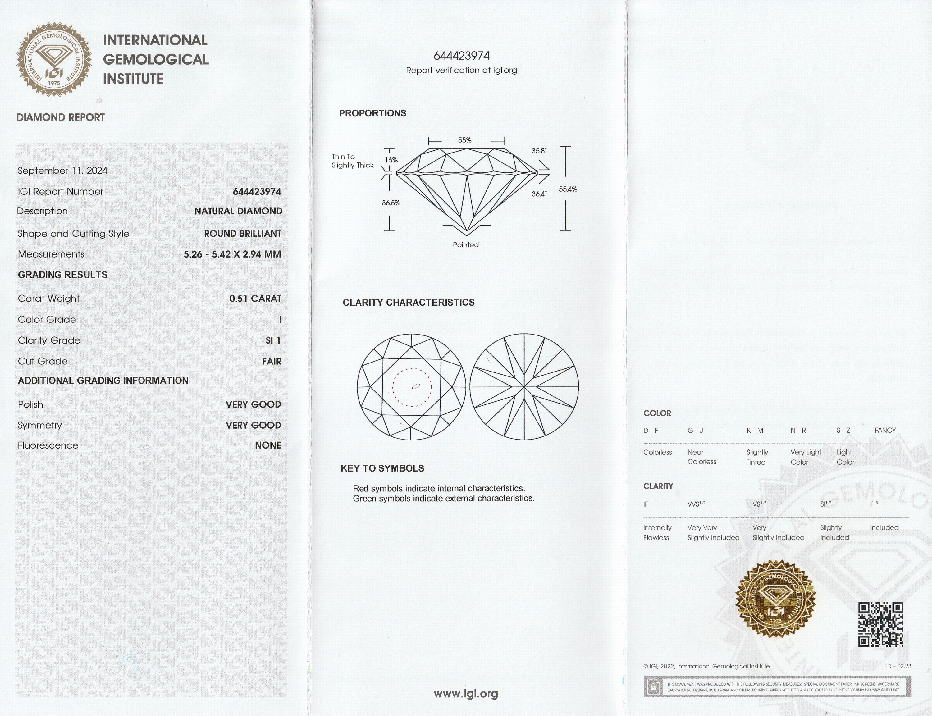 Detail a: Loser Brillant, 0.51 ct l.get.Weiß(I)/si1, eingeschweißt, IGI-Expertise