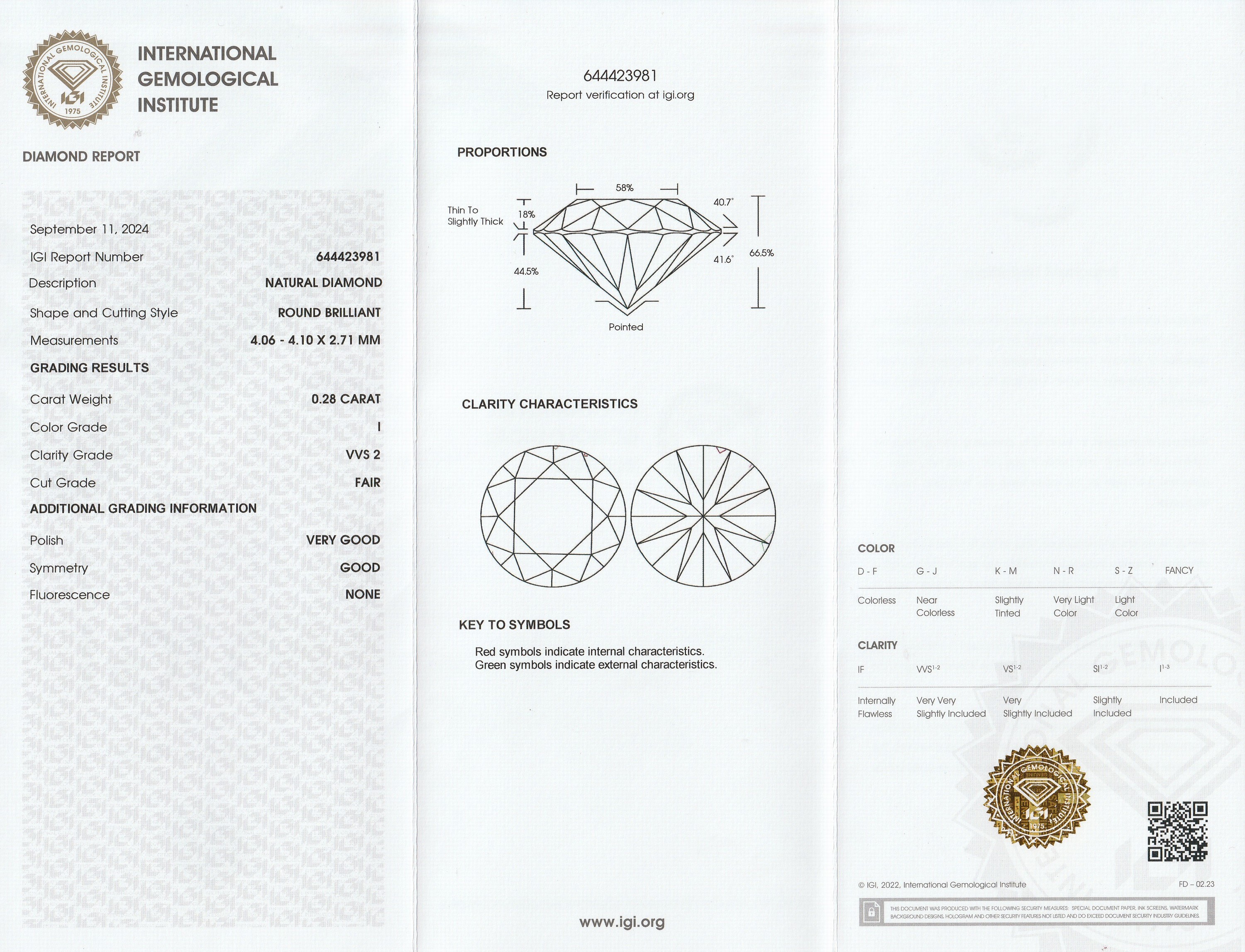 Detail a: Loser Brillant, 0.28 ct l.get.Weiß(I)/vvs2,eingeschweißt, IGI-Expertise