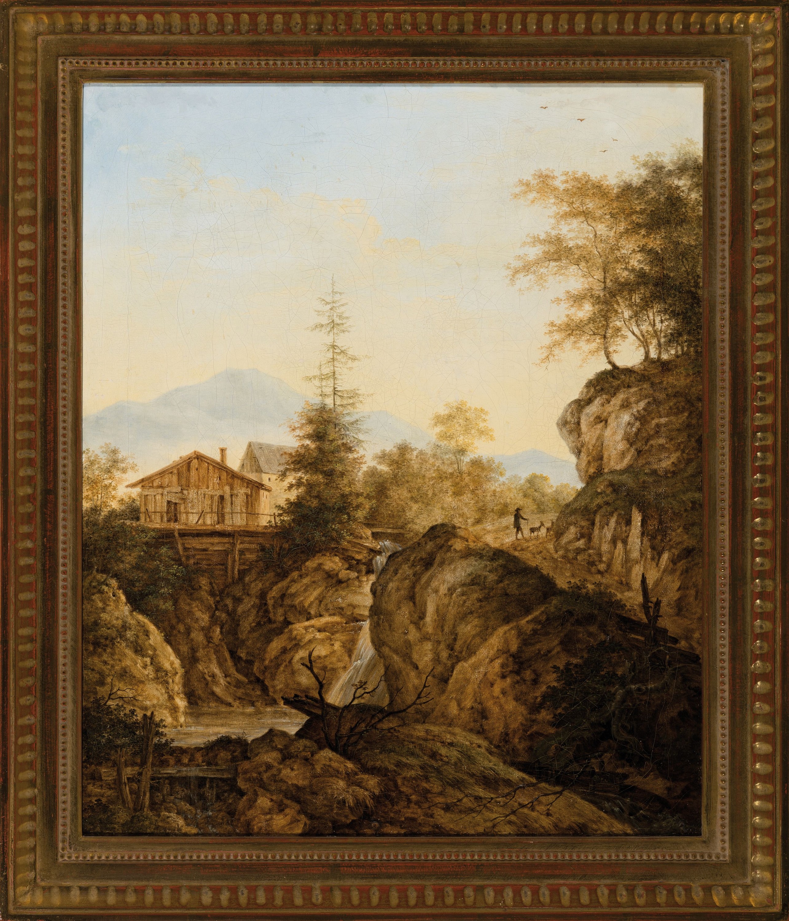 Detail k: Zuschreibung: Johann Jako Dorner d.J., 1775-1852 München, Herbstliche Landschaft mit Wildbach und Mühle, Öl/Lwd, rest., doubl., ca. 40x33cm, R. ...