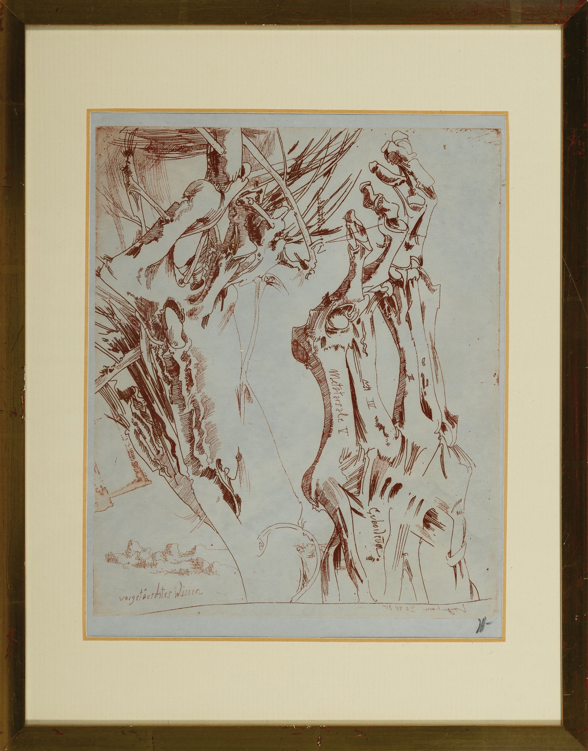 Detail k: Horst Janssen, 1929-1995, Vorgetäuschtes Wissen, Metartarsale V, Radierung von 1985 auf Japan-Papier, monogr., verso Stempel griffelkunst und ...