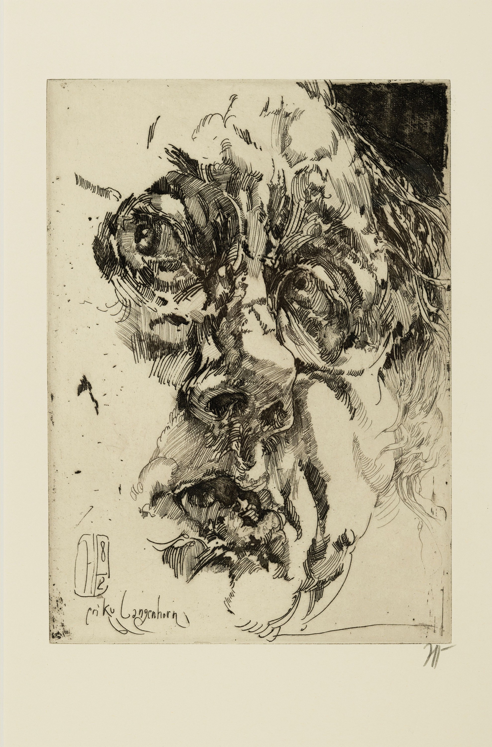 Horst Janssen, 1929-1995, Selbstporträt, Radierung von 1982, monogr., verso Stempel Ed. griffelkunst und Nachlaßstempel, ca. 29x21cm, PP, u.Gl., R. ...