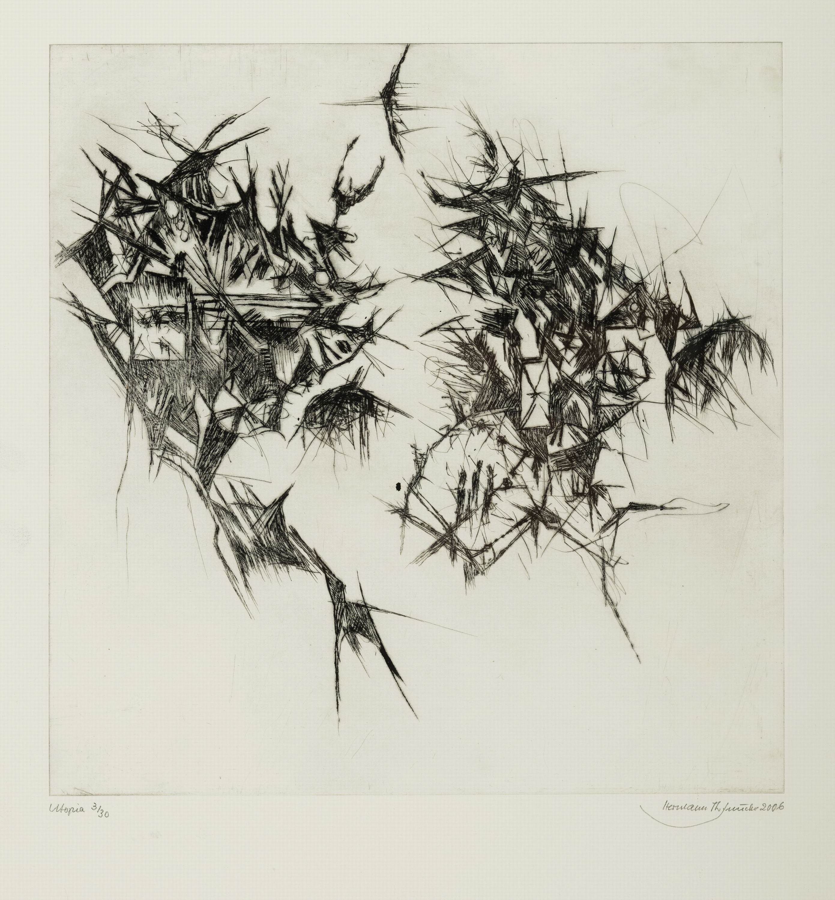 Hermann Theophil Juncker, geb. 1929 in Ludwigshafen, 3 Radierungen: Tempelchen, sign. und dat. 1980, ca. 32.5x32cm, bez. e.a., u.Gl., R. ca. 51x41cm; ...