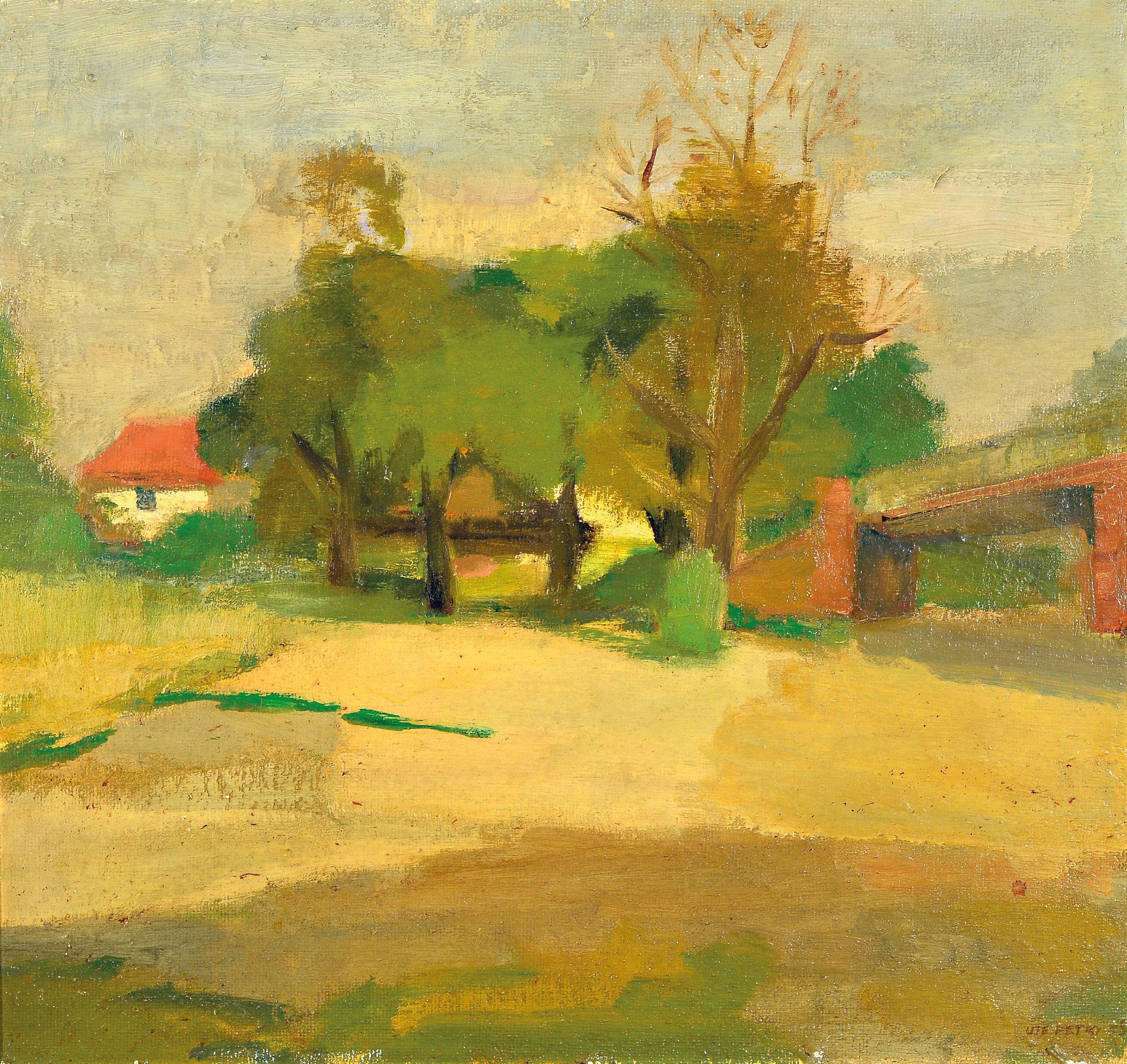 Image 26866882 - Ute Petry, 1927-2009 Ludwigshafen am Rhein, Sommerlandschaft mit Haus und Steinbrücke, ...