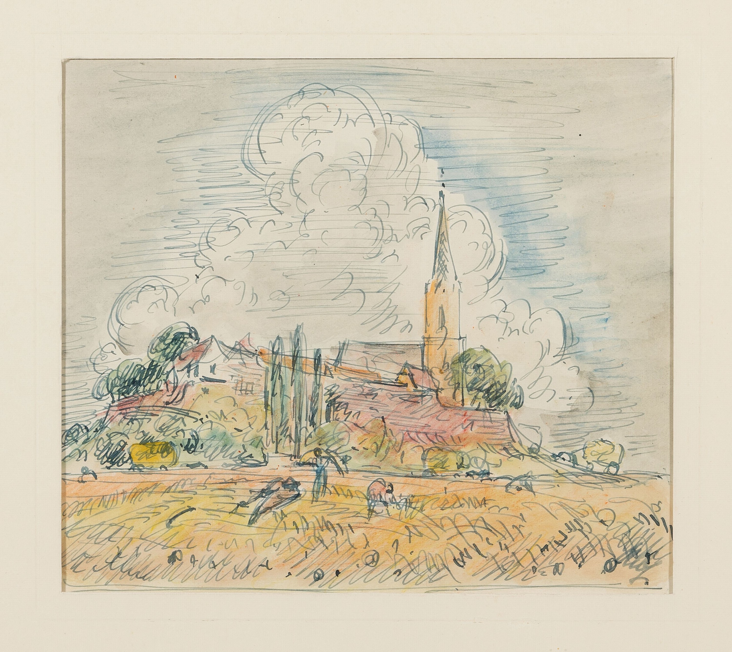 Detail a: Albert Haueisen, 1872 Stuttgart-1954 Kandel,2 Arbeiten: Blick auf den Jockgrimer Dörleberg, aquarellierte Federzeichnung, rechts unten sign., ca. ...