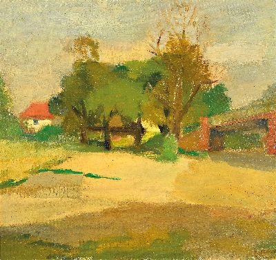 Image Ute Petry, 1927-2009 Ludwigshafen am Rhein, Sommerlandschaft mit Haus und Steinbrücke, ...