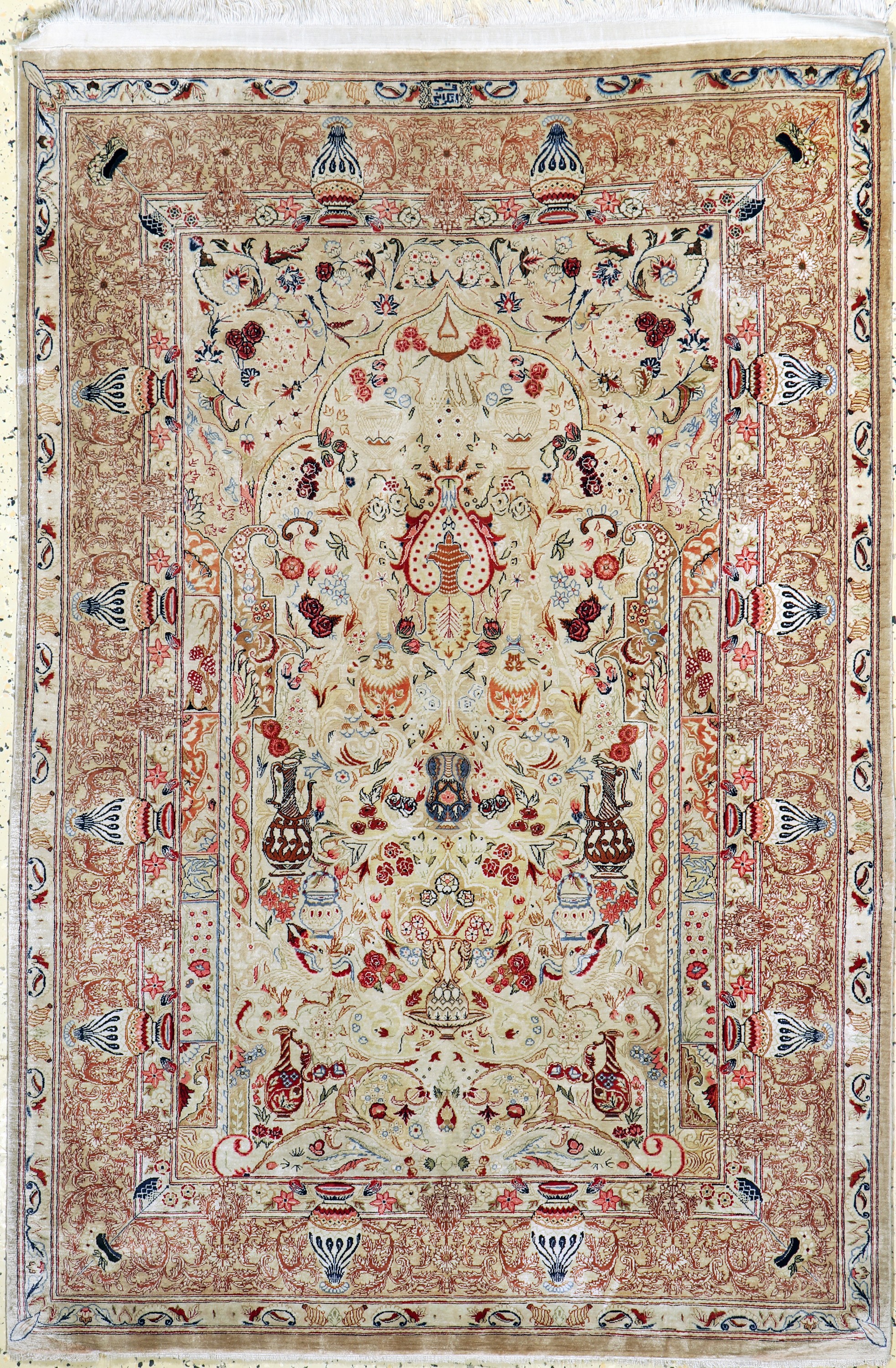 Ghom Seide fein signiert, Persien, Ende 20.Jhd, reine Naturseide, ca. 153 x 103 cm, ca. 1,0 Mio. Kn/qm, EHZ: 2