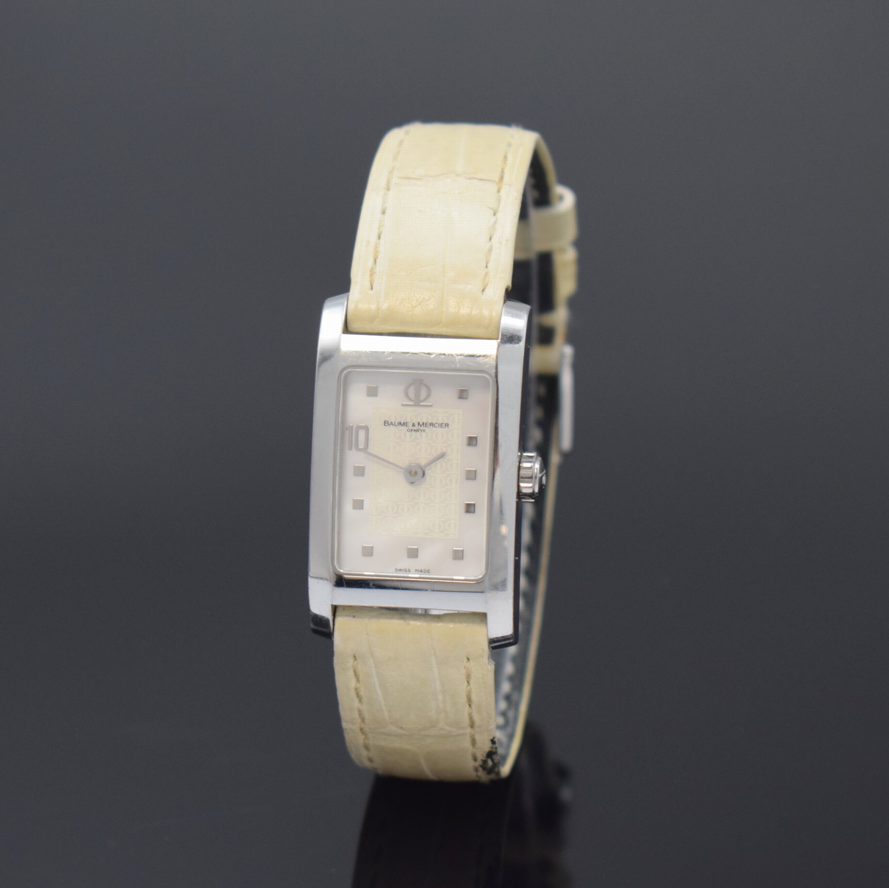 BAUME & MERCIER Damenarmbanduhr Hampton Referenz 65463, Schweiz um 2005, Edelstahlgeh. inkl. Lederband m. orig. Dornschl., quarz, Boden aufgedr., ...