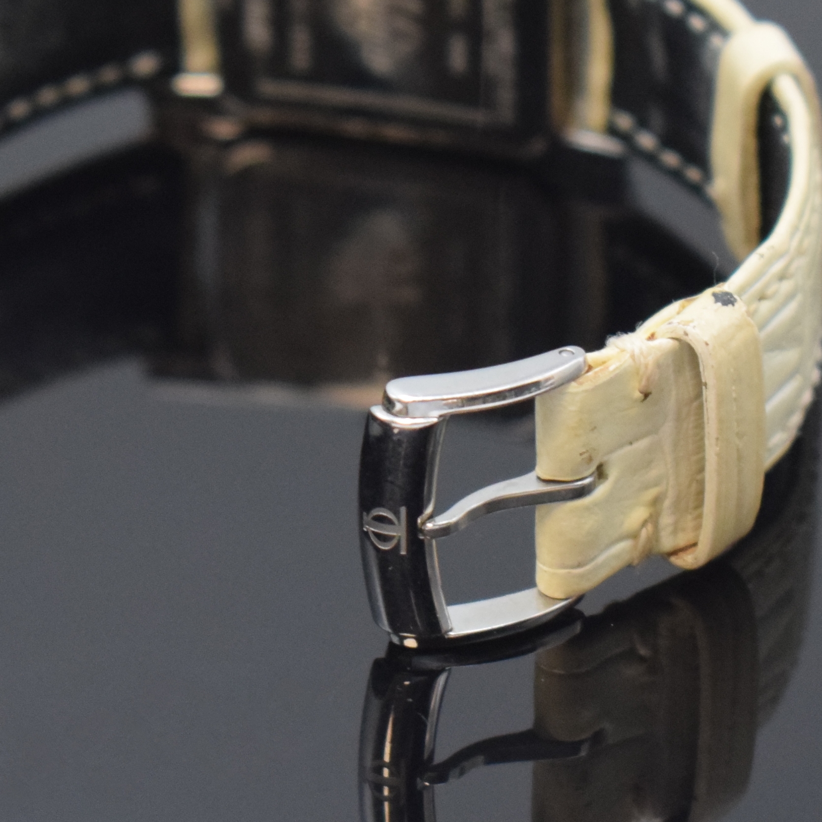 Detail b: BAUME & MERCIER Damenarmbanduhr Hampton Referenz 65463, Schweiz um 2005, Edelstahlgeh. inkl. Lederband m. orig. Dornschl., quarz, Boden aufgedr., ...