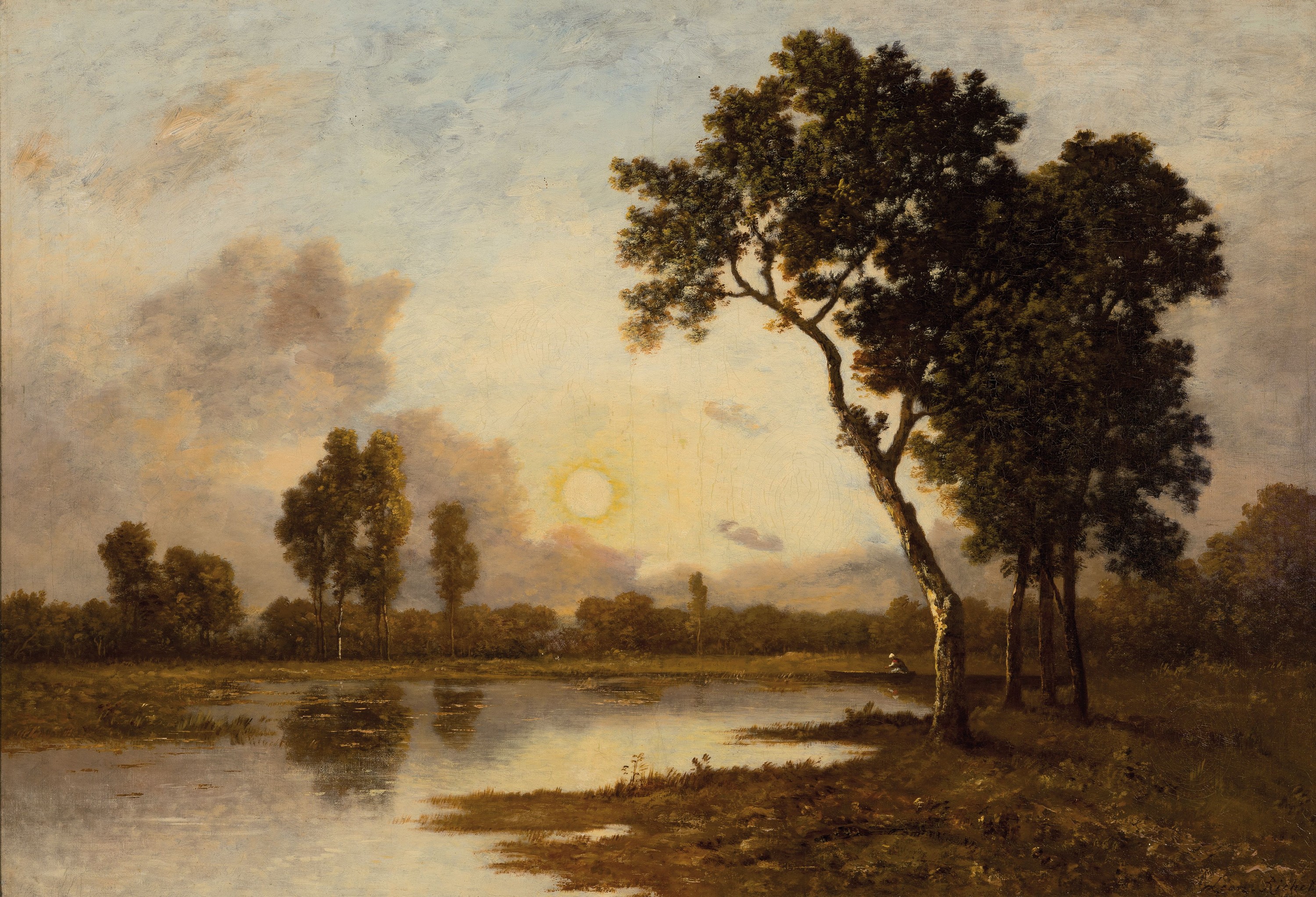 Leon Richet, 1847 Solesmes-1907 Fontainebleau , Ausbildung an der Akademie de Valencienne, der Schule von Barbizon zugehörig, atmosphärische ...