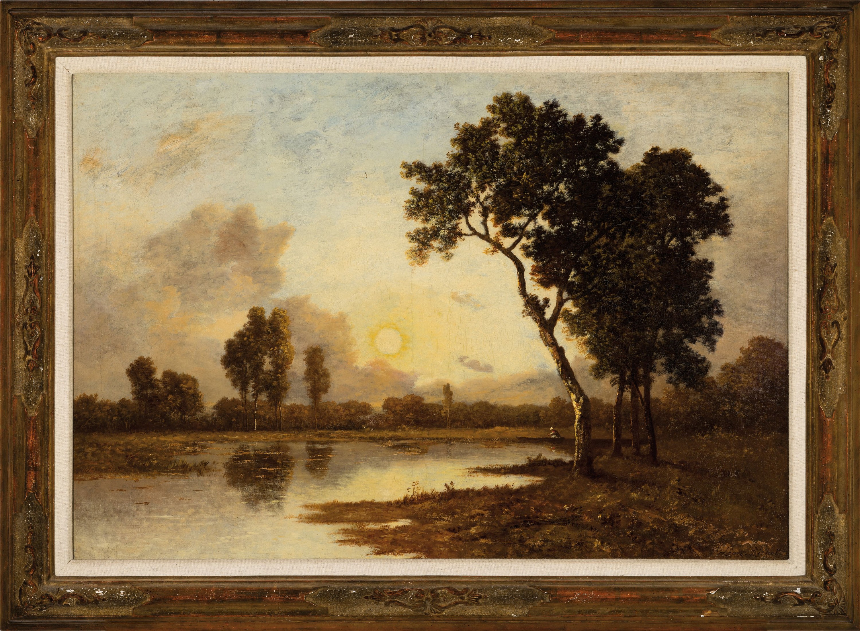 Detail k: Leon Richet, 1847 Solesmes-1907 Fontainebleau , Ausbildung an der Akademie de Valencienne, der Schule von Barbizon zugehörig, atmosphärische ...