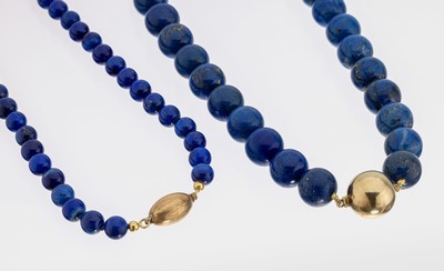Image Konvolut 2 Lapislazuli-Colliers, 1 x gr. Lapislazuli-Kugeln, D. ca. 14 mm, ...