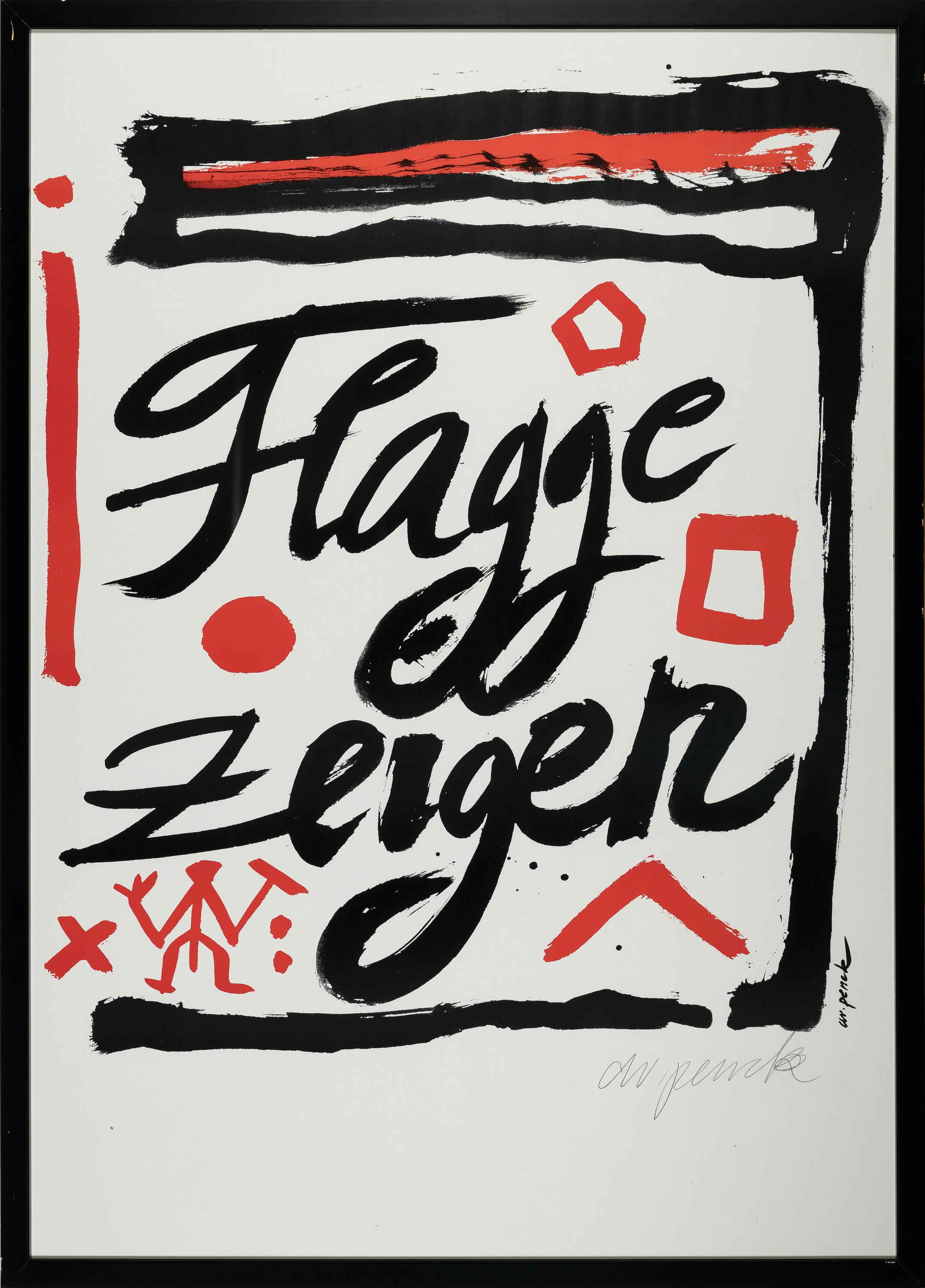 Detail k: A.R. Penck, 1939 - 2017 Dresden, Farboffset ,"Flagge zeigen", 1995, handsigniert, 84 x 59.5 cm, unter Glas gerahmt