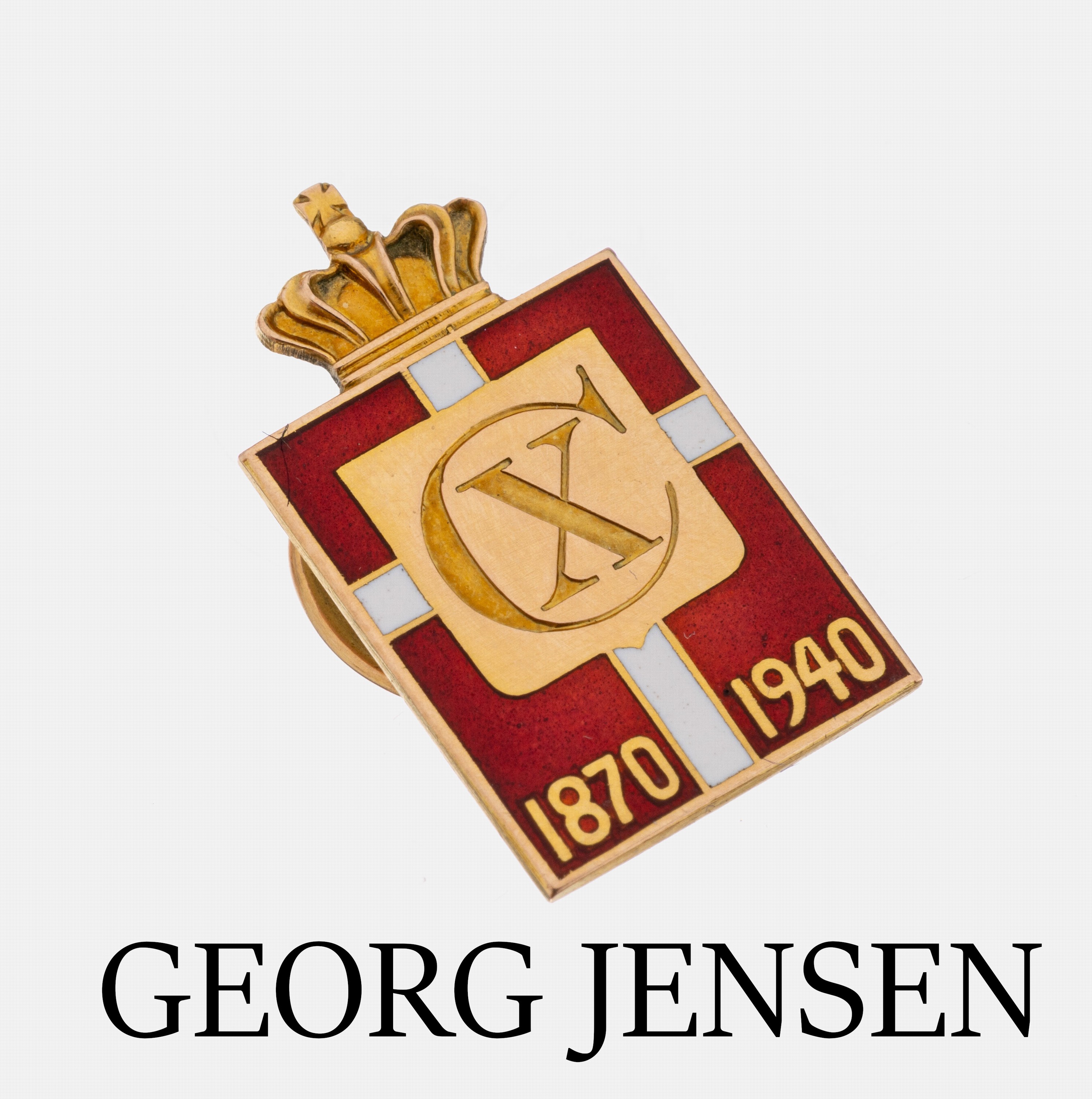 14 kt Gold GEORG JENSEN Königsabzeichen, GG585/000, Dänemark 1940-44, Dannebrog-Motiv, rot emailliert, Monogramm König Christian X., Entwurf Arno ...