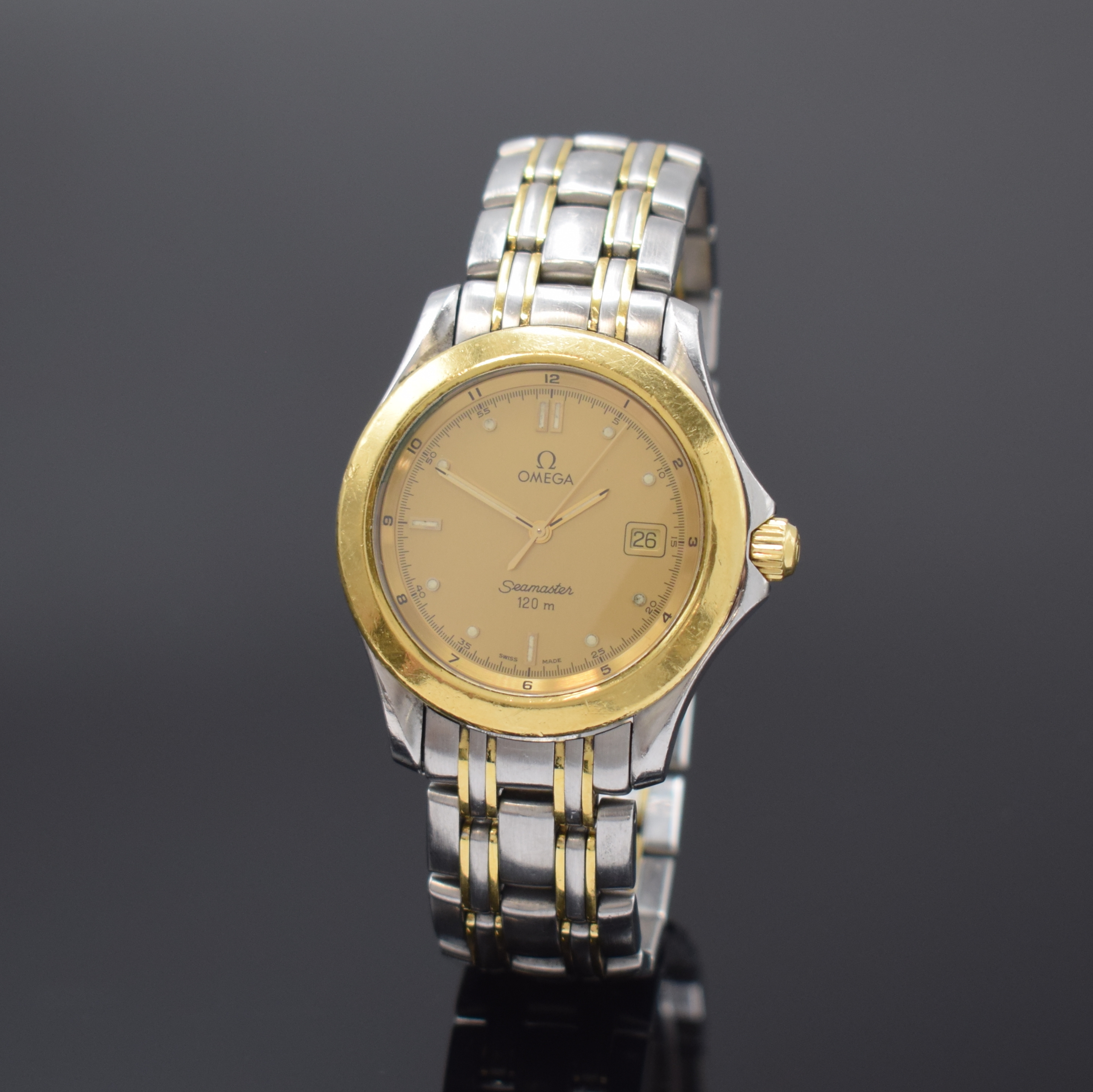 OMEGA Herrenarmbanduhr Serie Seamaster Referenz 196.1501, Schweiz 1990er Jahre, Edelstahl/Gold kombiniert inkl. Gliederband m. Faltschl., bomb. ...