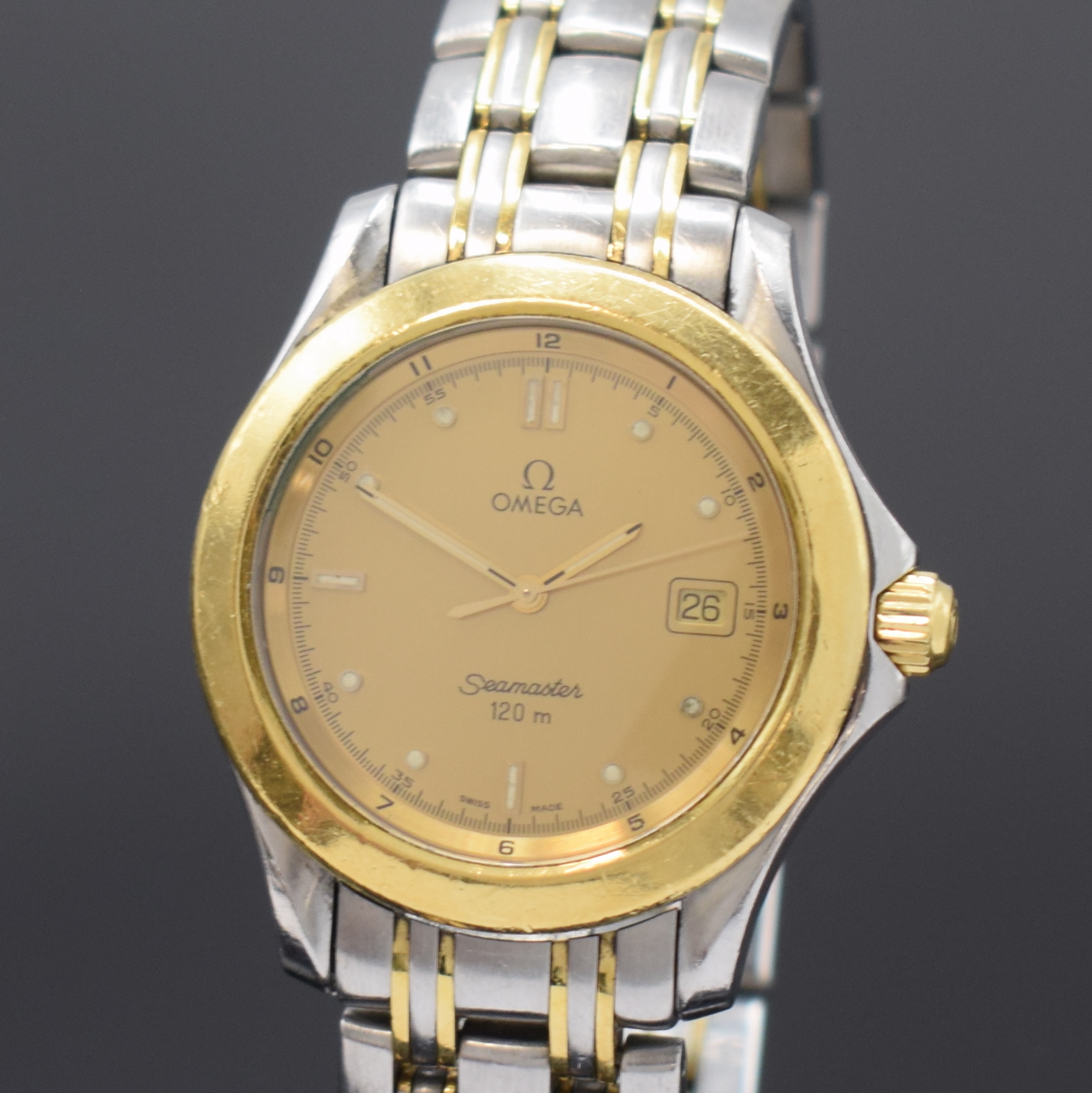 Detail a: OMEGA Herrenarmbanduhr Serie Seamaster Referenz 196.1501, Schweiz 1990er Jahre, Edelstahl/Gold kombiniert inkl. Gliederband m. Faltschl., bomb. ...