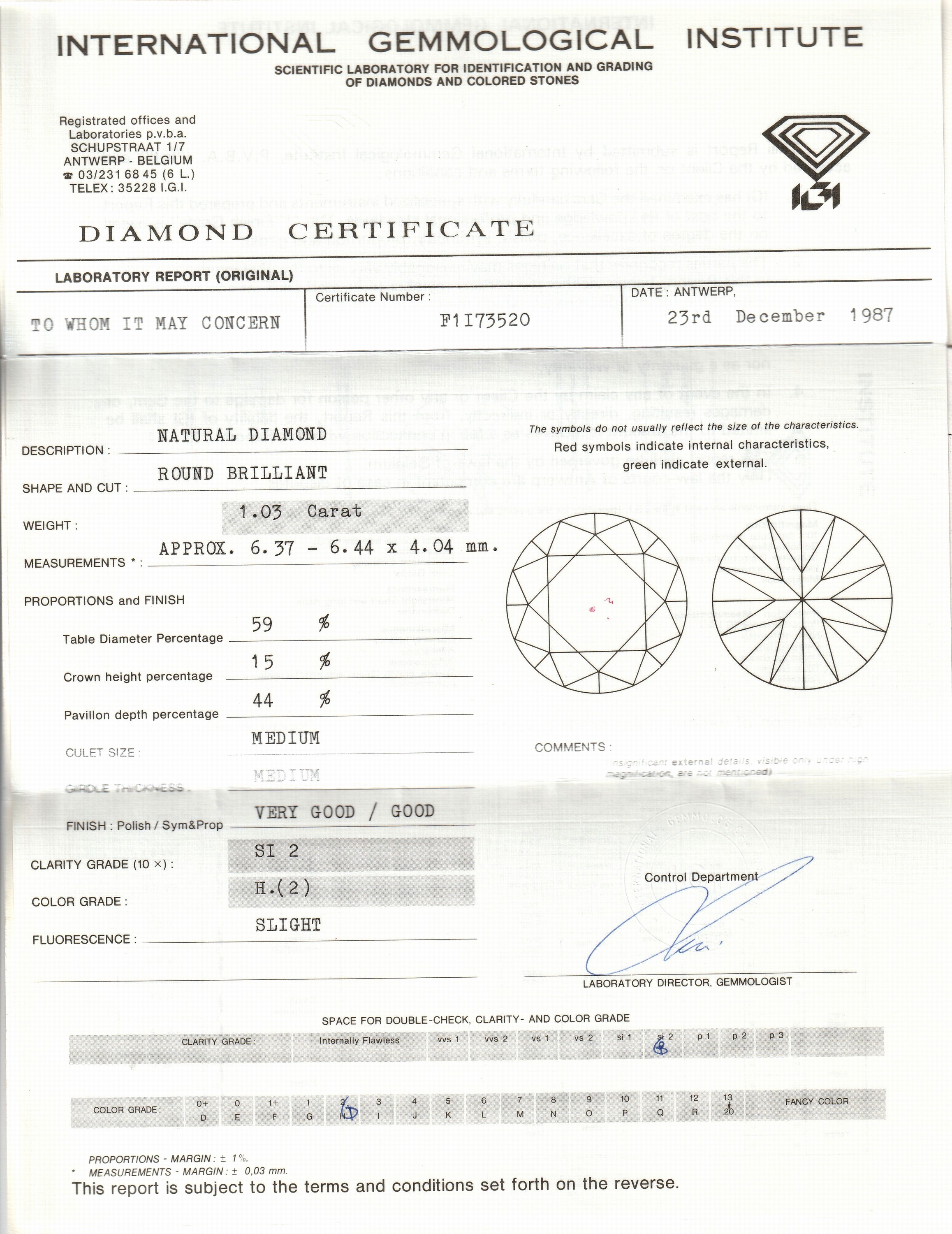 Detail a: Paar 14 kt Gold Brillant-Ohrstecker, WG 585/000, 2 Brillanten zus. ca. 2.08 ct Weiß (H)/si2, IGI Expertisen anbei