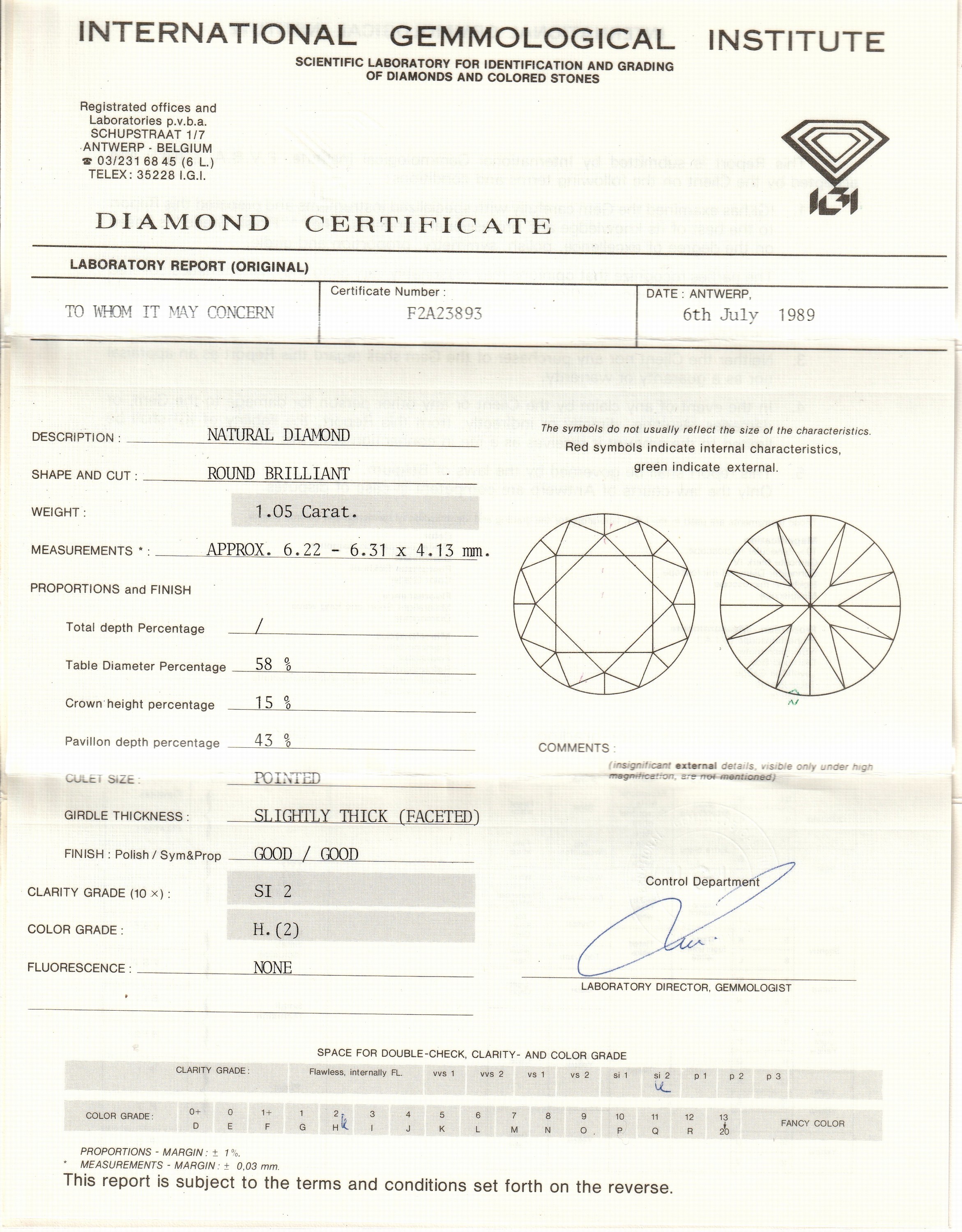 Detail b: Paar 14 kt Gold Brillant-Ohrstecker, WG 585/000, 2 Brillanten zus. ca. 2.08 ct Weiß (H)/si2, IGI Expertisen anbei