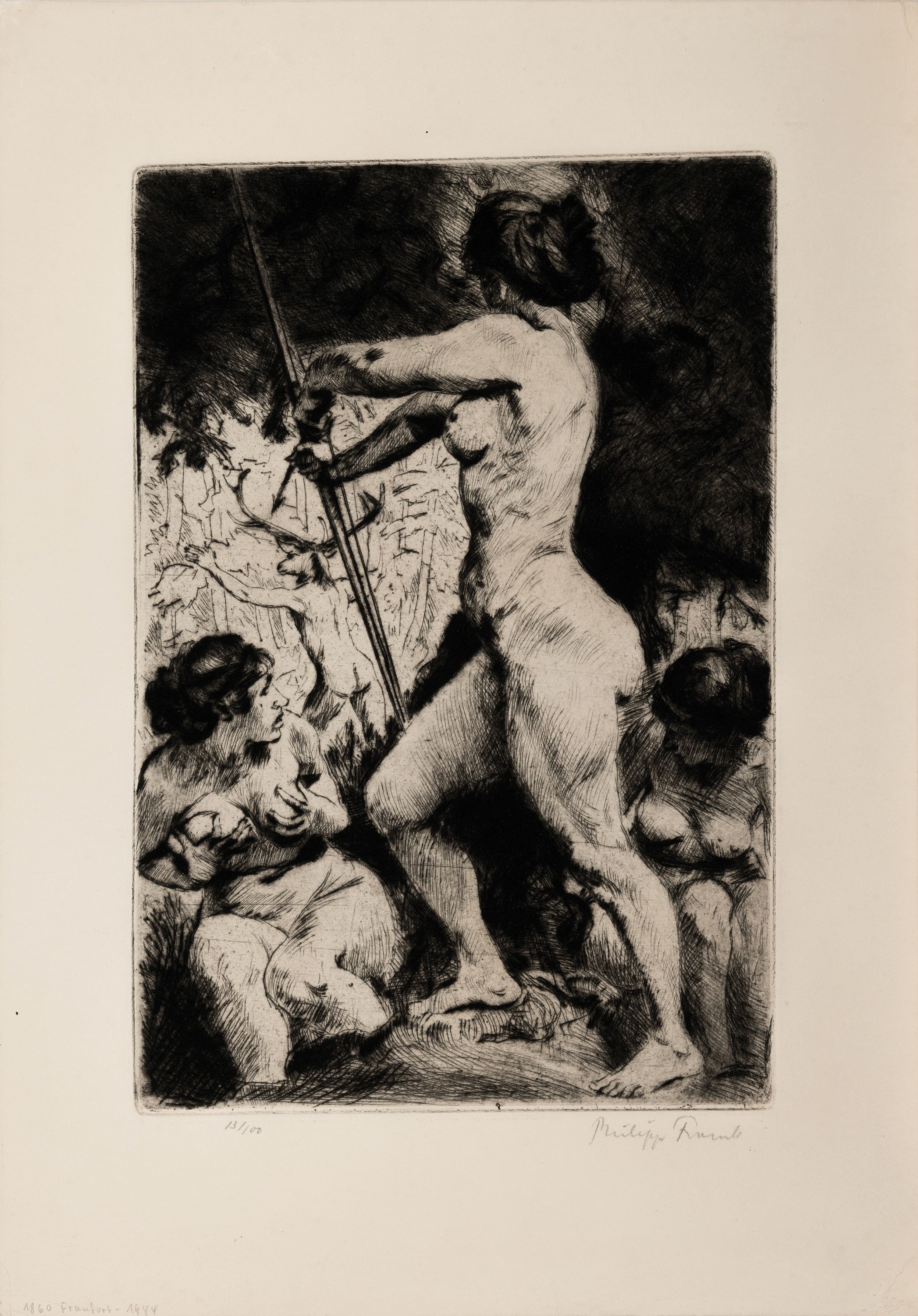 Detail k: Philipp Frank, 1871-1944, Mythologische Szene mit Cernunnos, Radierung, handsign., num. 13/100, ca. 32x22cm