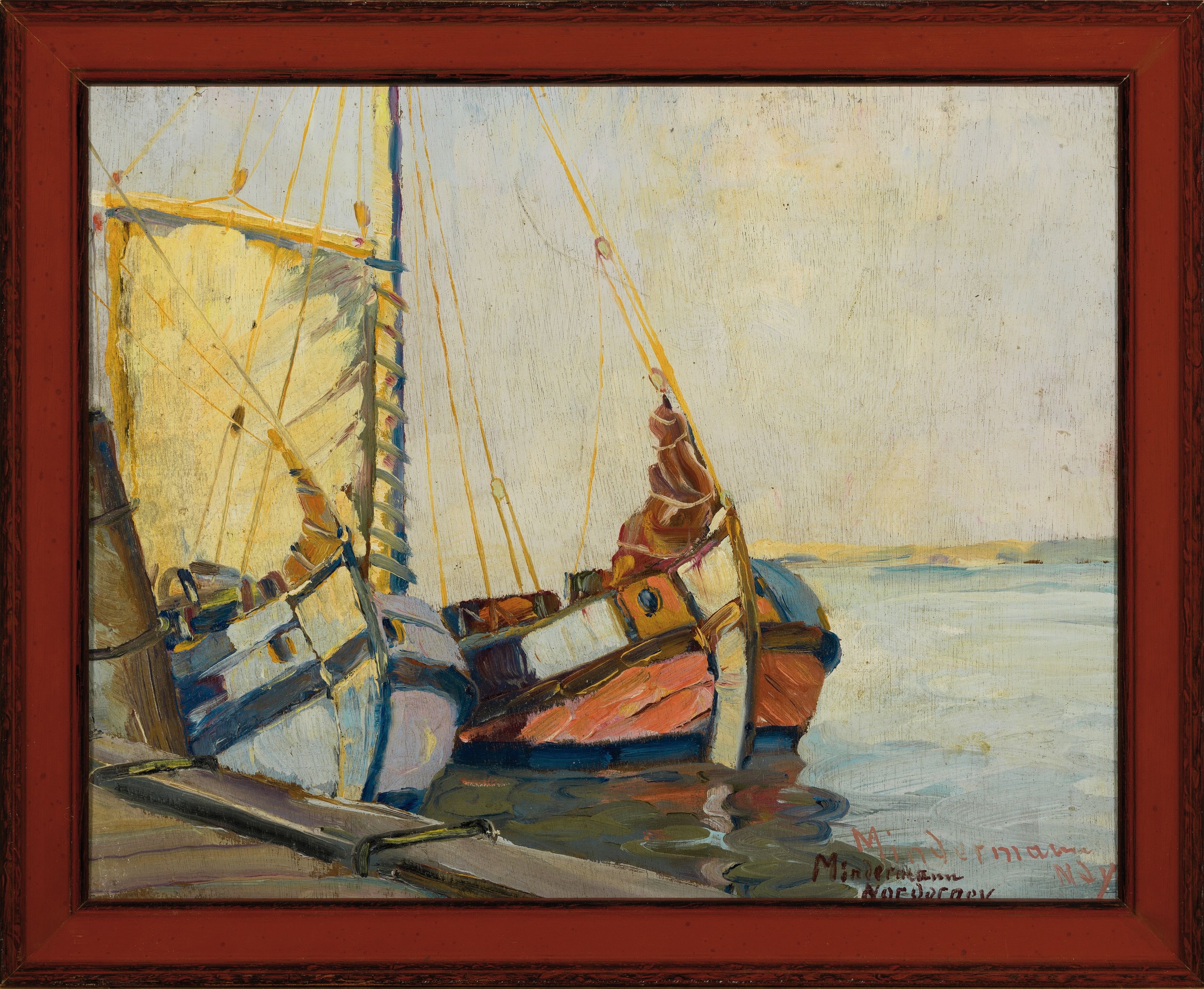 Detail k: Heinz Mindermann, 1872 Bremen-1959 Norderney, Der Norderneyer Hafen, so rückseitig betitelt, Öl/Holz, rechts unten zweifach signiert, ca. 30x40cm, ...