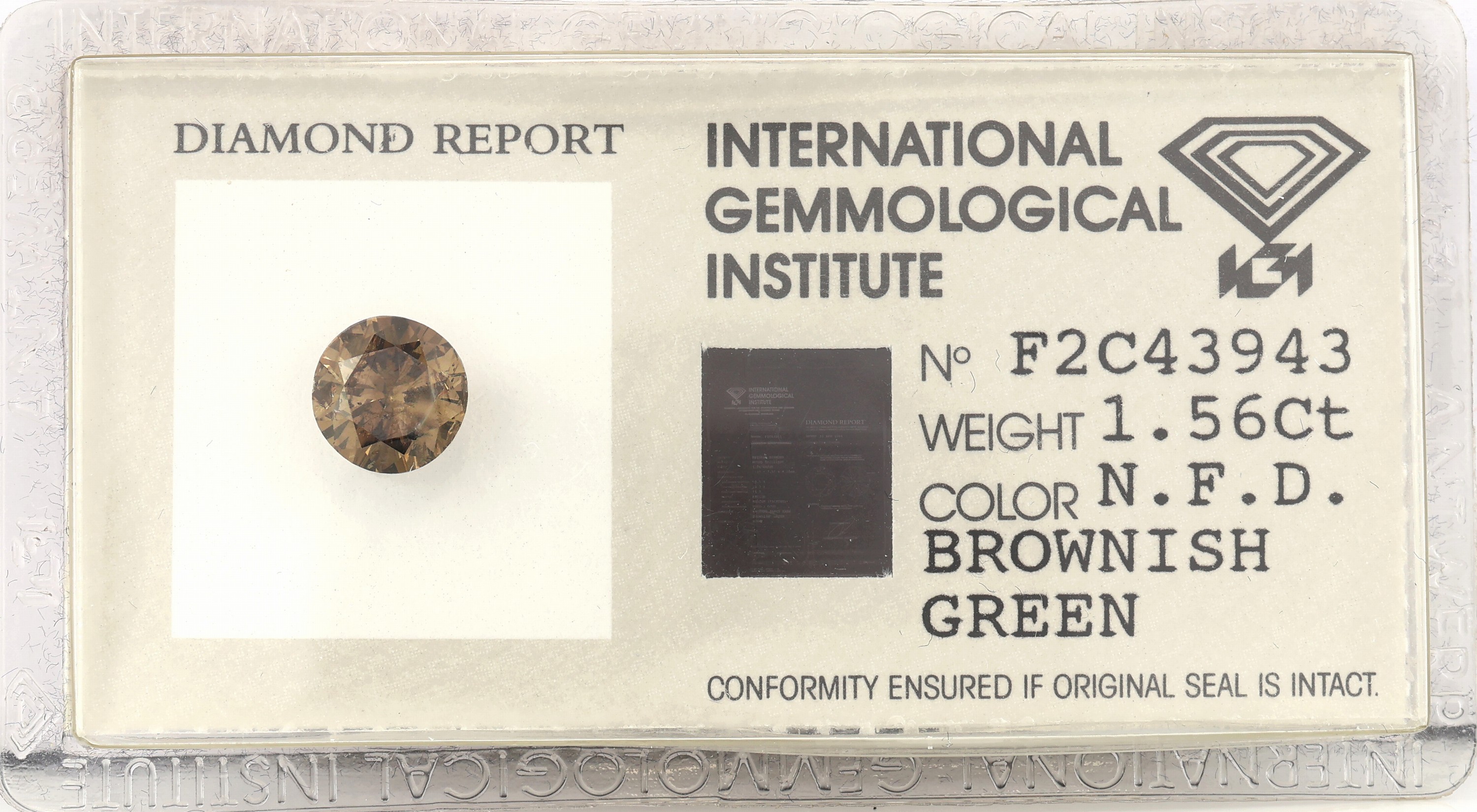 Loser Brillant, 1.56 ct, natural fancy deep brownish green, eingeschweißt, IGI-Expertise