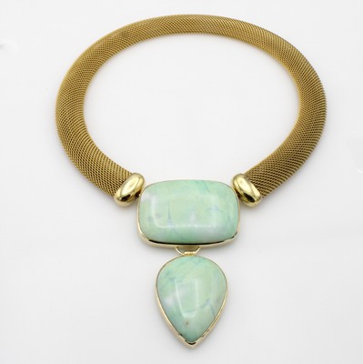Image 26868801 - Collier mit Lemonchrysoprasen, 925er Silber, z.T. goldplatt., Wechselschließe, L. ...