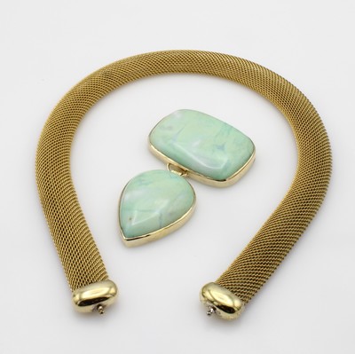 26868801b - Collier mit Lemonchrysoprasen, 925er Silber, z.T. goldplatt., Wechselschließe, L. ...