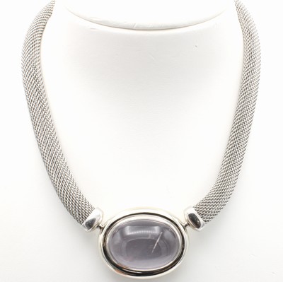 Image 26868846 - Kette mit Rosenquarzen, 925er Silber, z.T. rhod., Rosenquarzcabochon Maße ca. ...