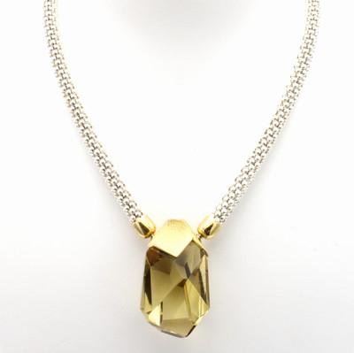 Image 26868877 - Kette mit Citrin, 925er Silber versilbert im Himbeermuster, teilweise goldplatt., fac. ...