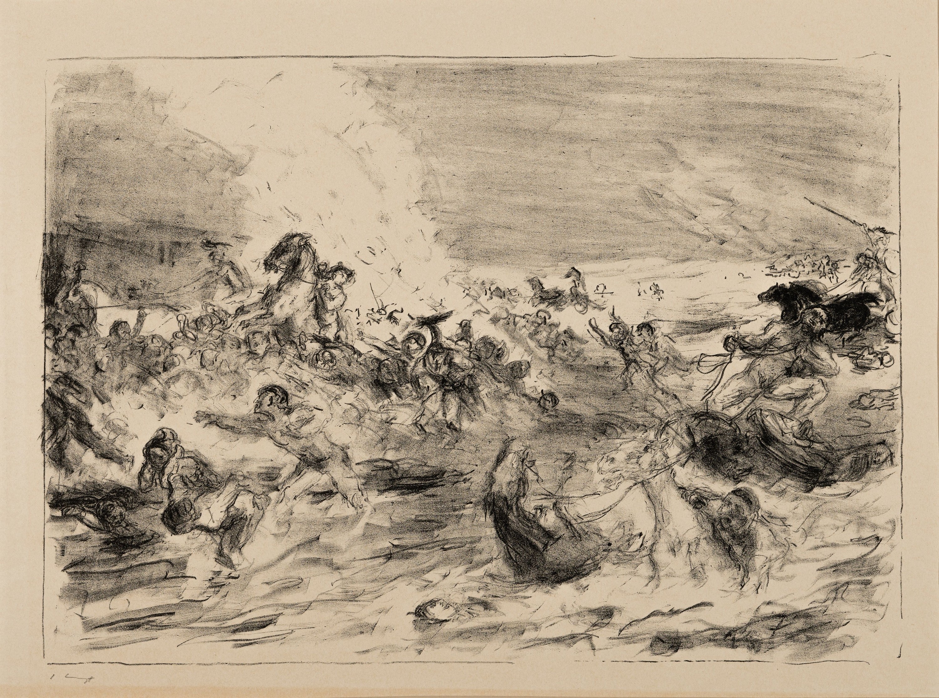 Max Slevogt, 1868 Landshut-1932 Neukastel, 3 Lithographien und ein Holzschnitt: drei Kampfszenen aus Achill, je ca. 27x38cm, Holzschnitt aus: Die ...