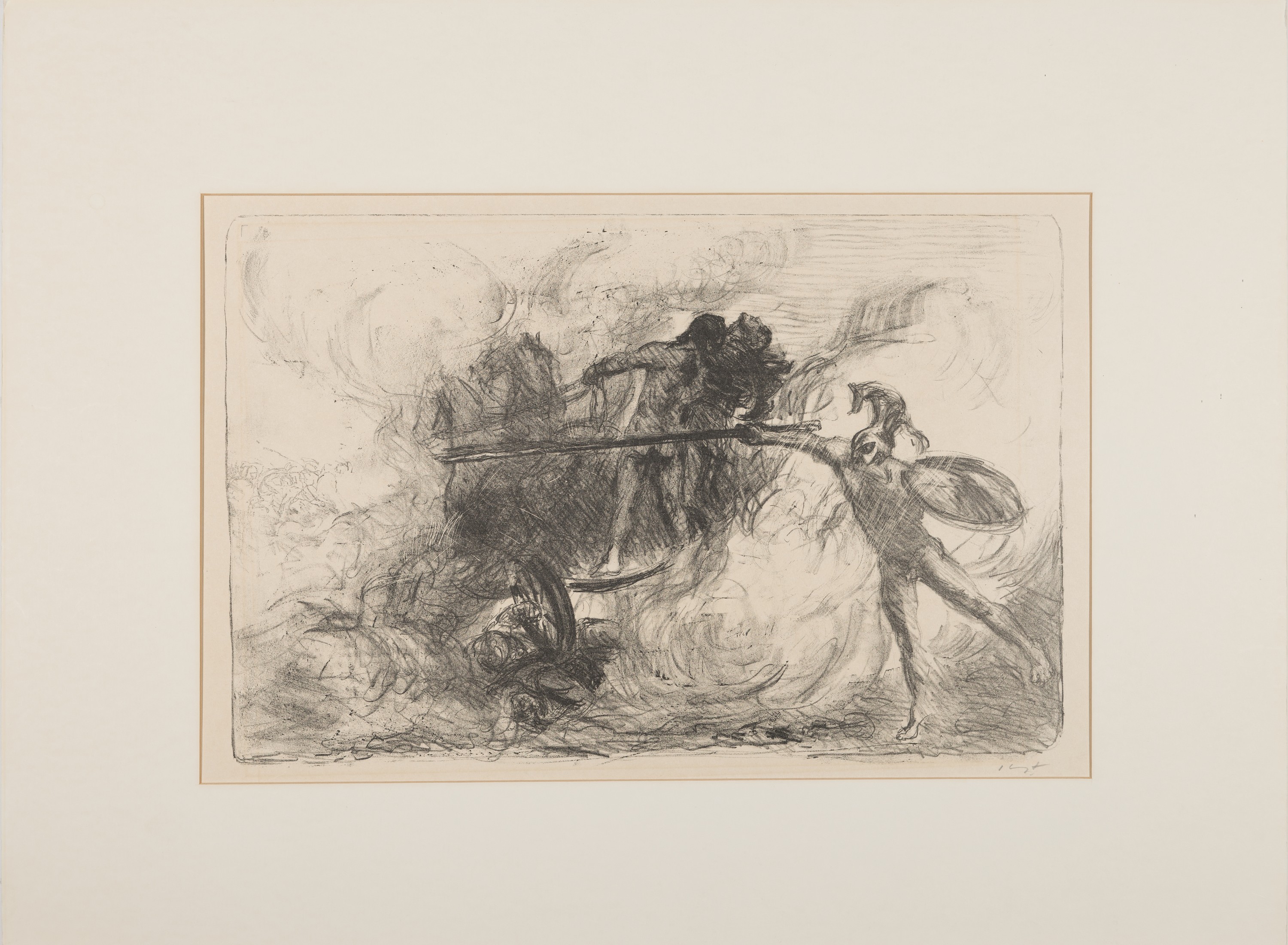 Detail a: Max Slevogt, 1868 Landshut-1932 Neukastel, 3 Lithographien und ein Holzschnitt: drei Kampfszenen aus Achill, je ca. 27x38cm, Holzschnitt aus: Die ...