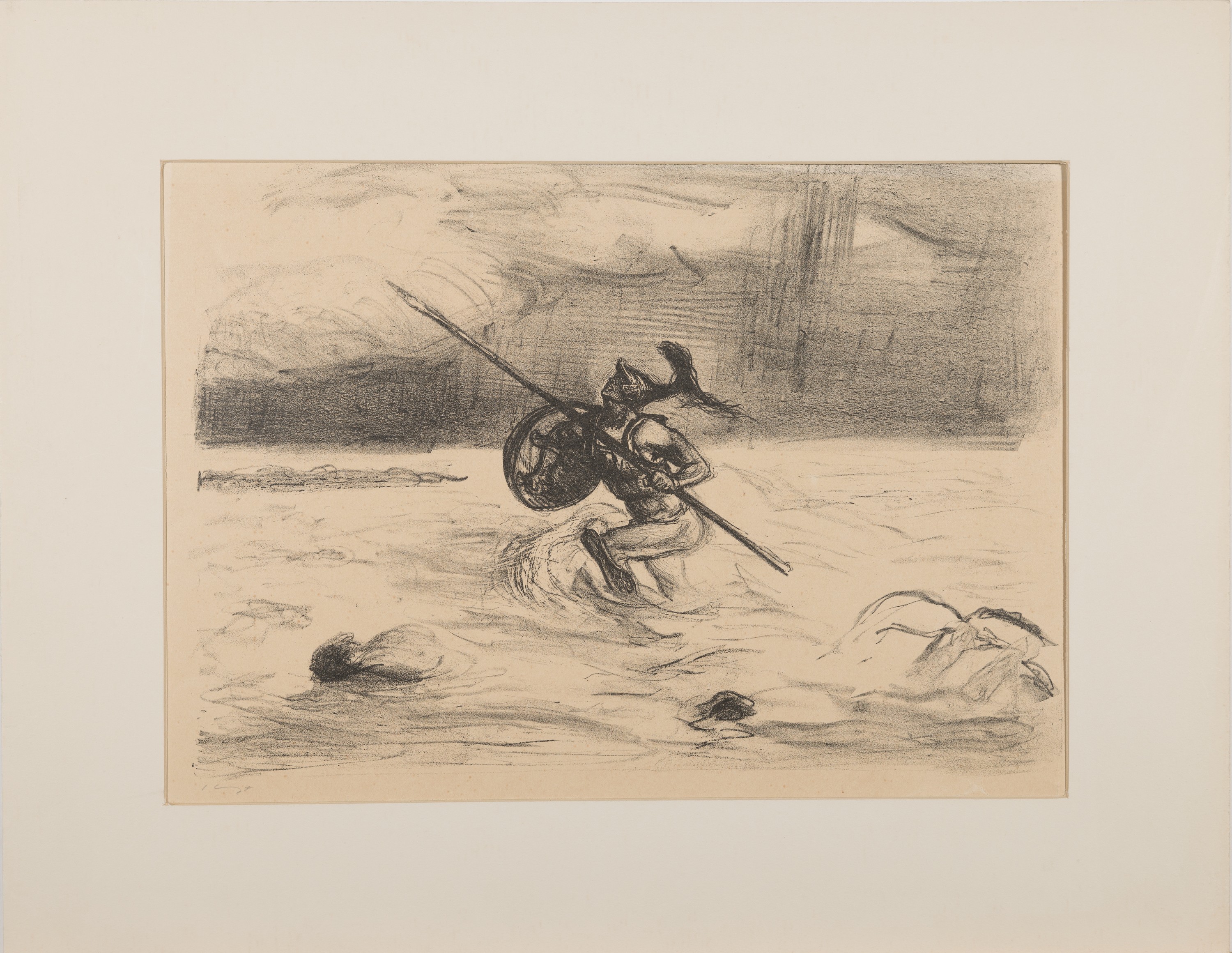 Detail b: Max Slevogt, 1868 Landshut-1932 Neukastel, 3 Lithographien und ein Holzschnitt: drei Kampfszenen aus Achill, je ca. 27x38cm, Holzschnitt aus: Die ...