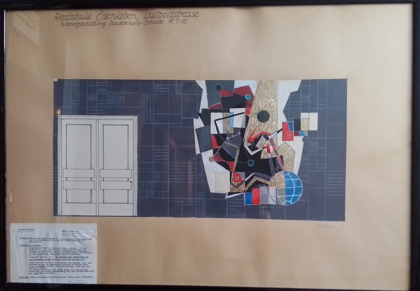 Hermann Jürgens, 1914 Heidelberg-1967 Homburg/Saar, orig. Künstlerentwurf der Realschule Edenkoben Wandgestaltung Pausenhalle Ostseite, ...