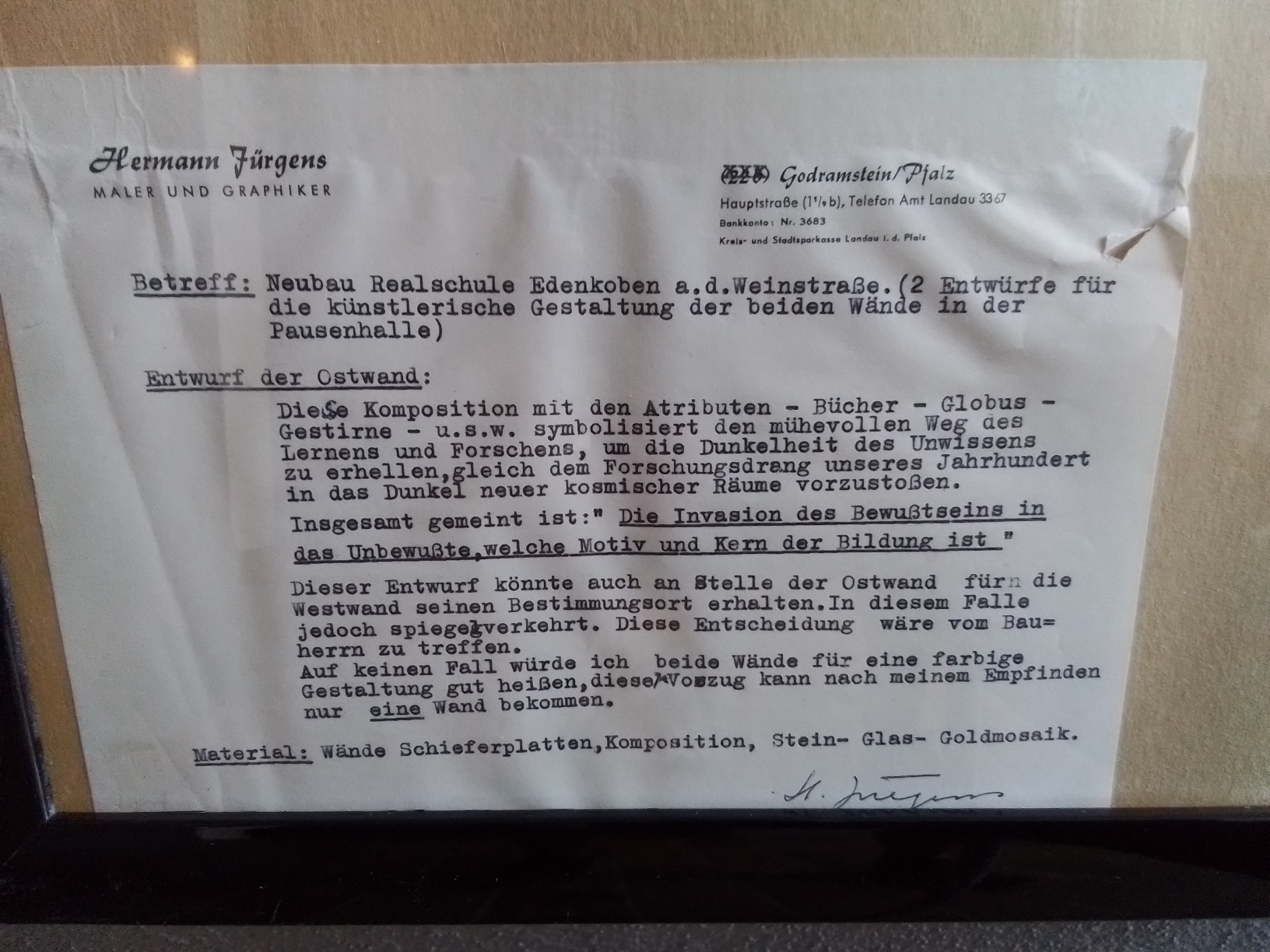 Detail c: Hermann Jürgens, 1914 Heidelberg-1967 Homburg/Saar, orig. Künstlerentwurf der Realschule Edenkoben Wandgestaltung Pausenhalle Ostseite, ...