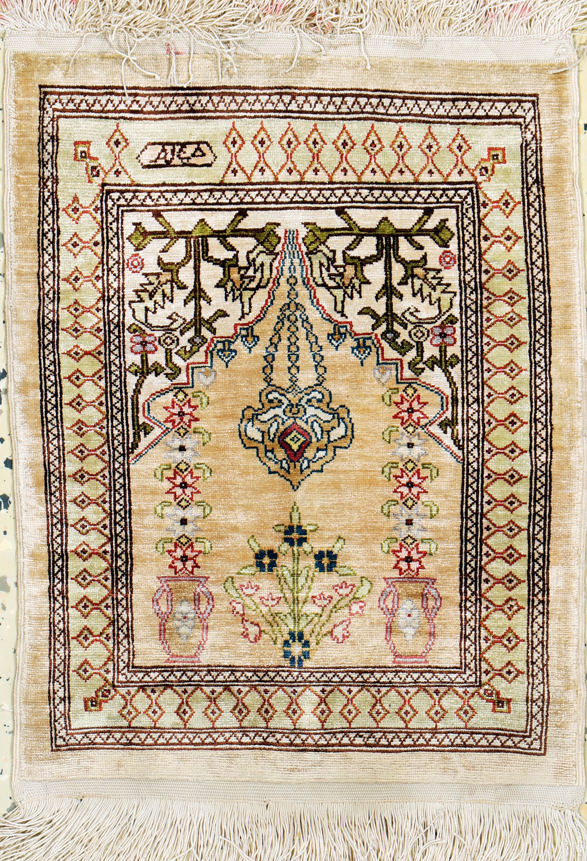 Hereke Seide signiert, Türkei, Ende 20.Jhd,reine Naturseide, ca. 39 x 31 cm, EHZ: 1-2