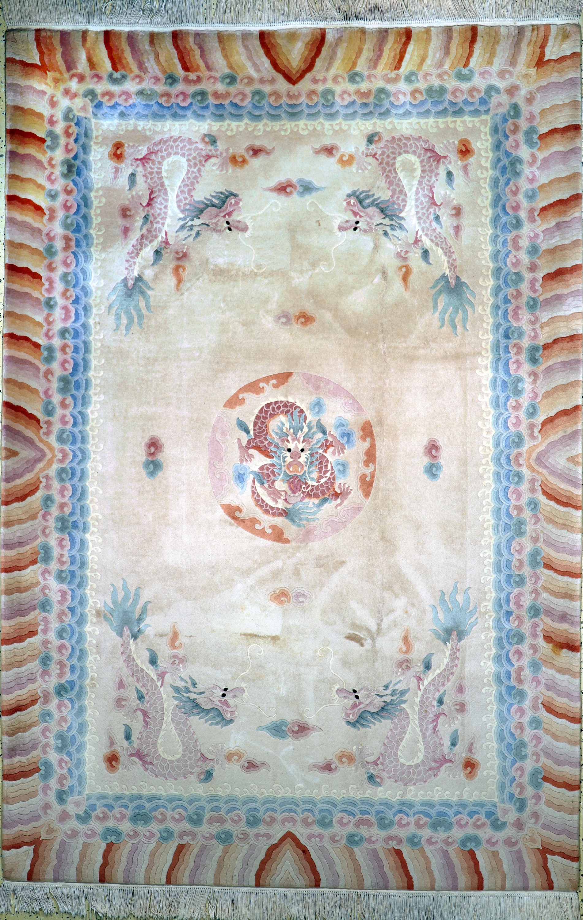 Aubusson"Drachen-Teppich", China, Ende 20.Jhd, Wolle auf Baumwolle, ca. 295 x 200 cm,Reinigungsbedürftig, EHZ: 2